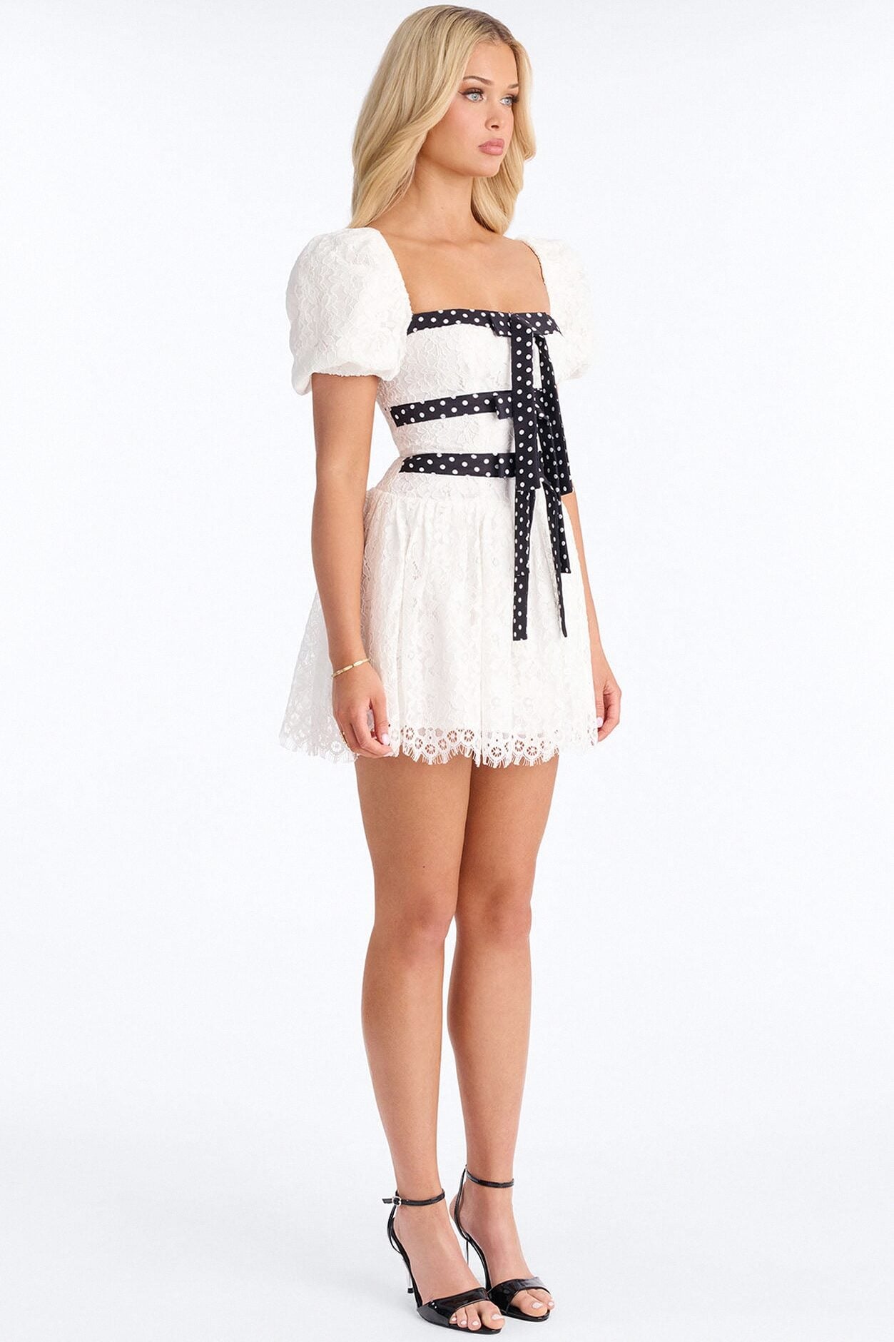Eternal Lace Puff Sleeve Mini Dress - Ivory/combo image 3