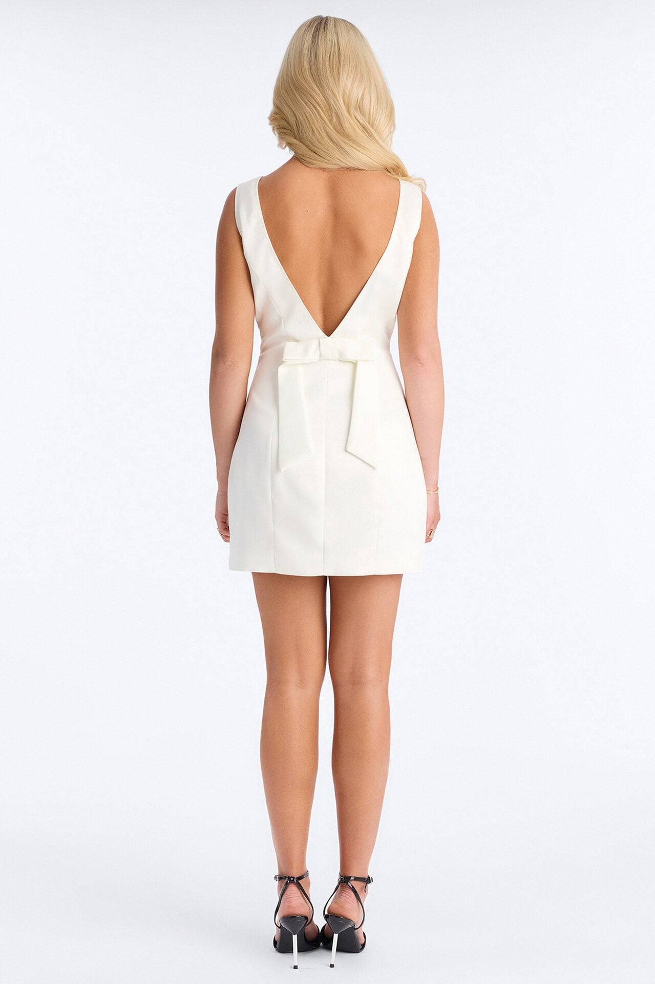 Darling Bow Satin Backless Mini Dress - Off White image 2