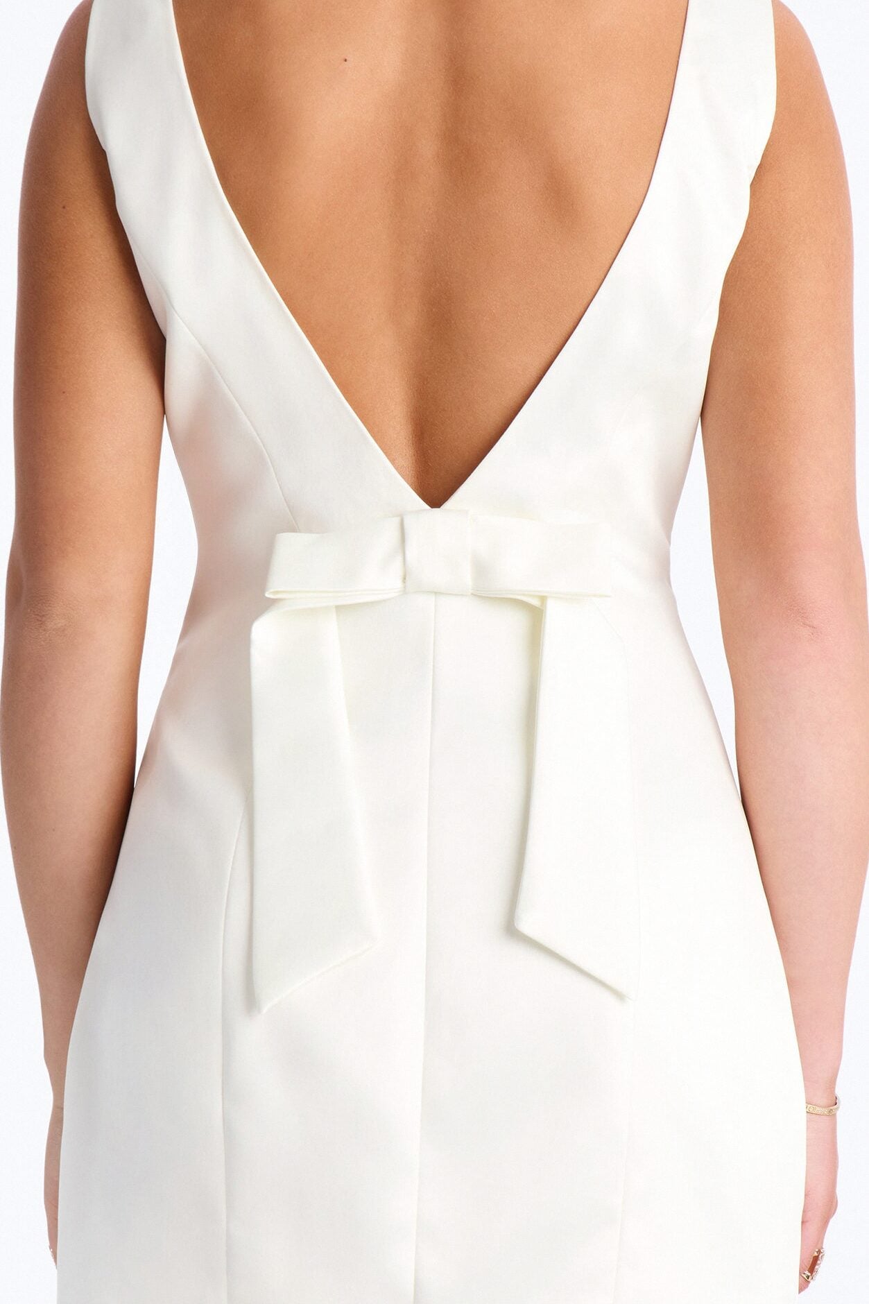 Darling Bow Satin Backless Mini Dress - Off White image 4