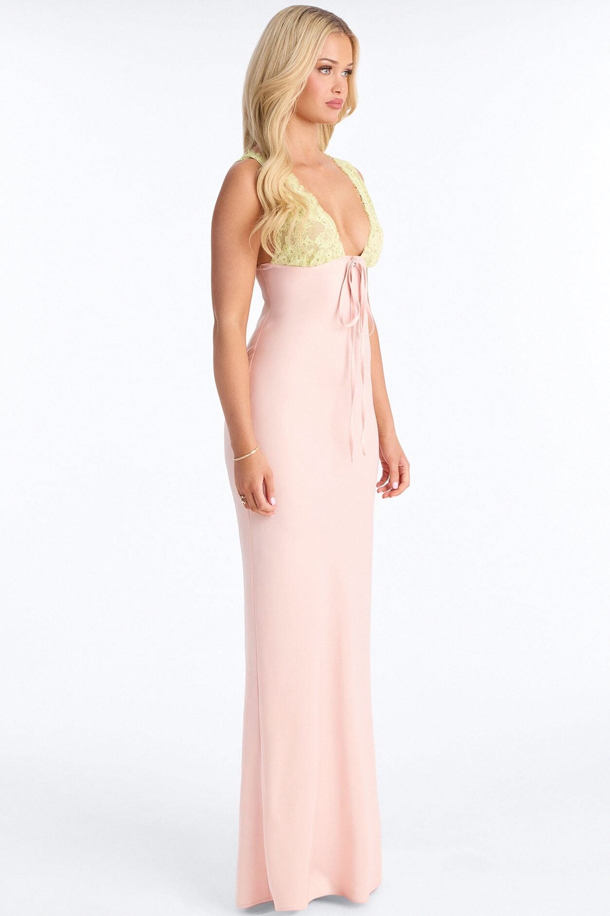 Sweet Satin Lace Trim Maxi Dress - Pink/combo image 3