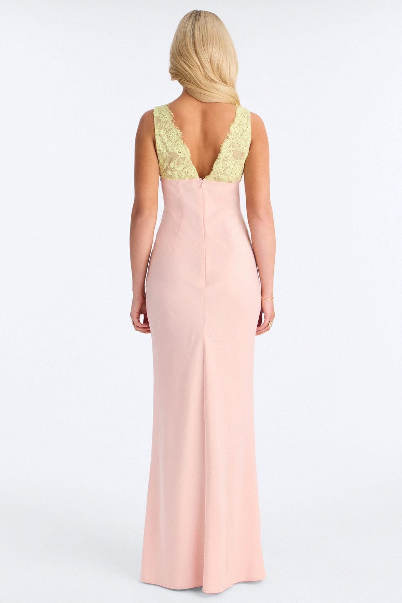 Sweet Satin Lace Trim Maxi Dress - Pink/combo image 4