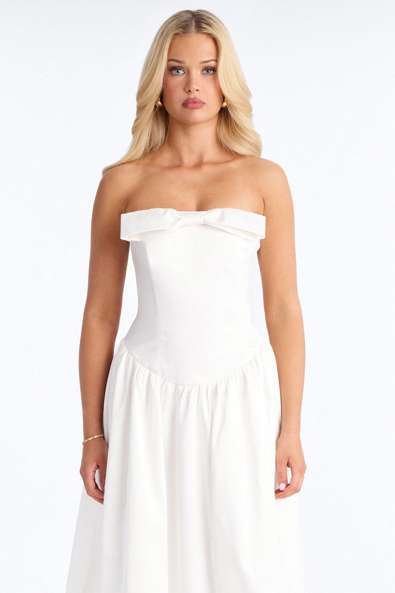 Darling Bow Satin Midi Dress - Off White image 2
