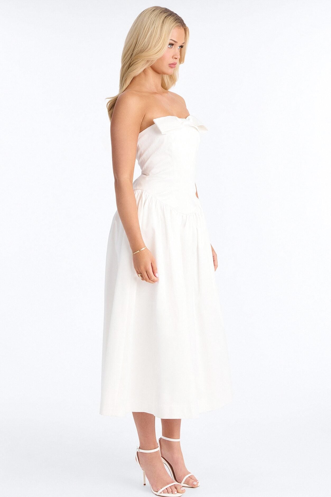 Darling Bow Satin Midi Dress - Off White image 3