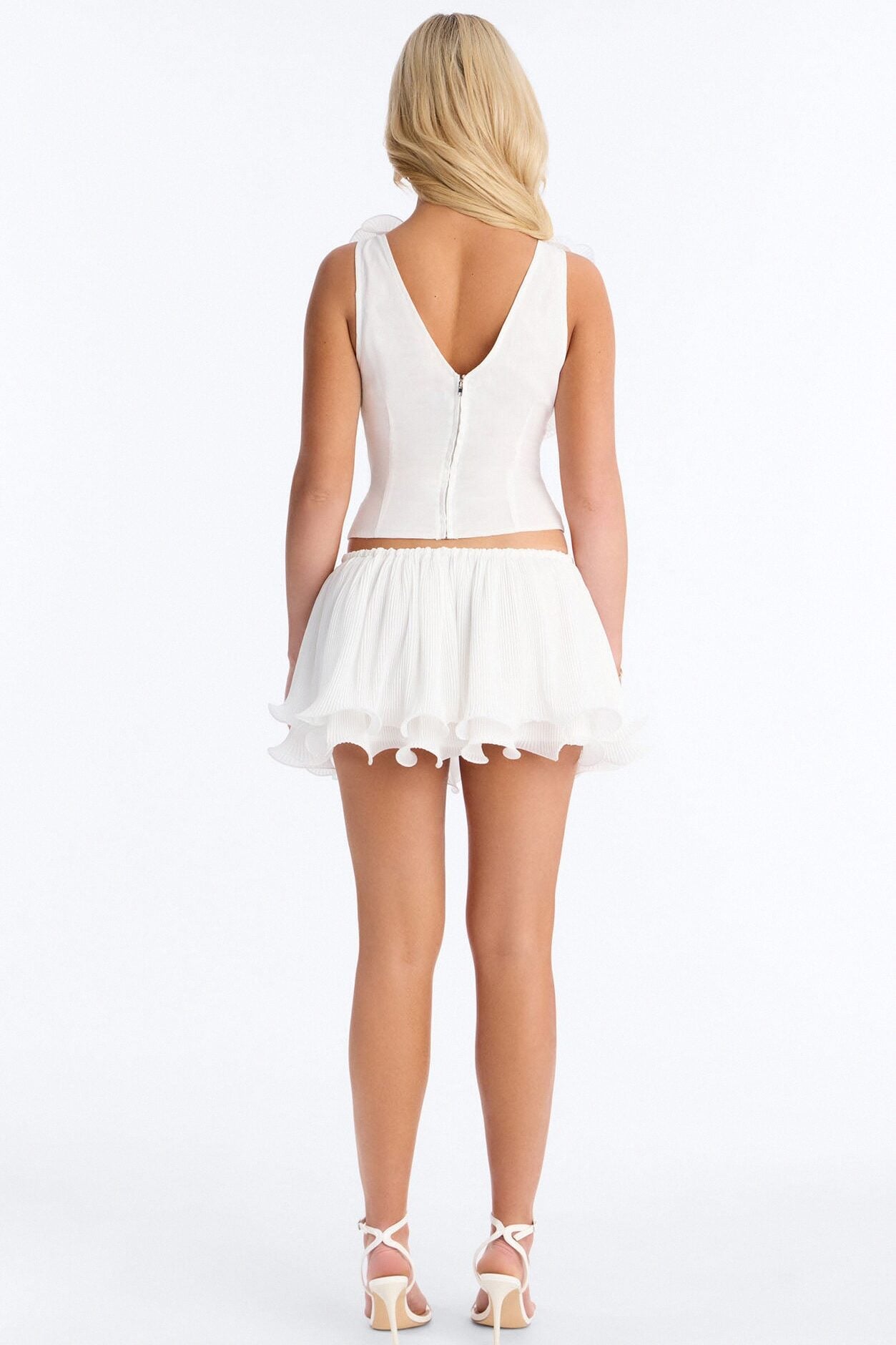 Spring Breeze Ruffle Chiffon Mini Skirt Set - White image 5