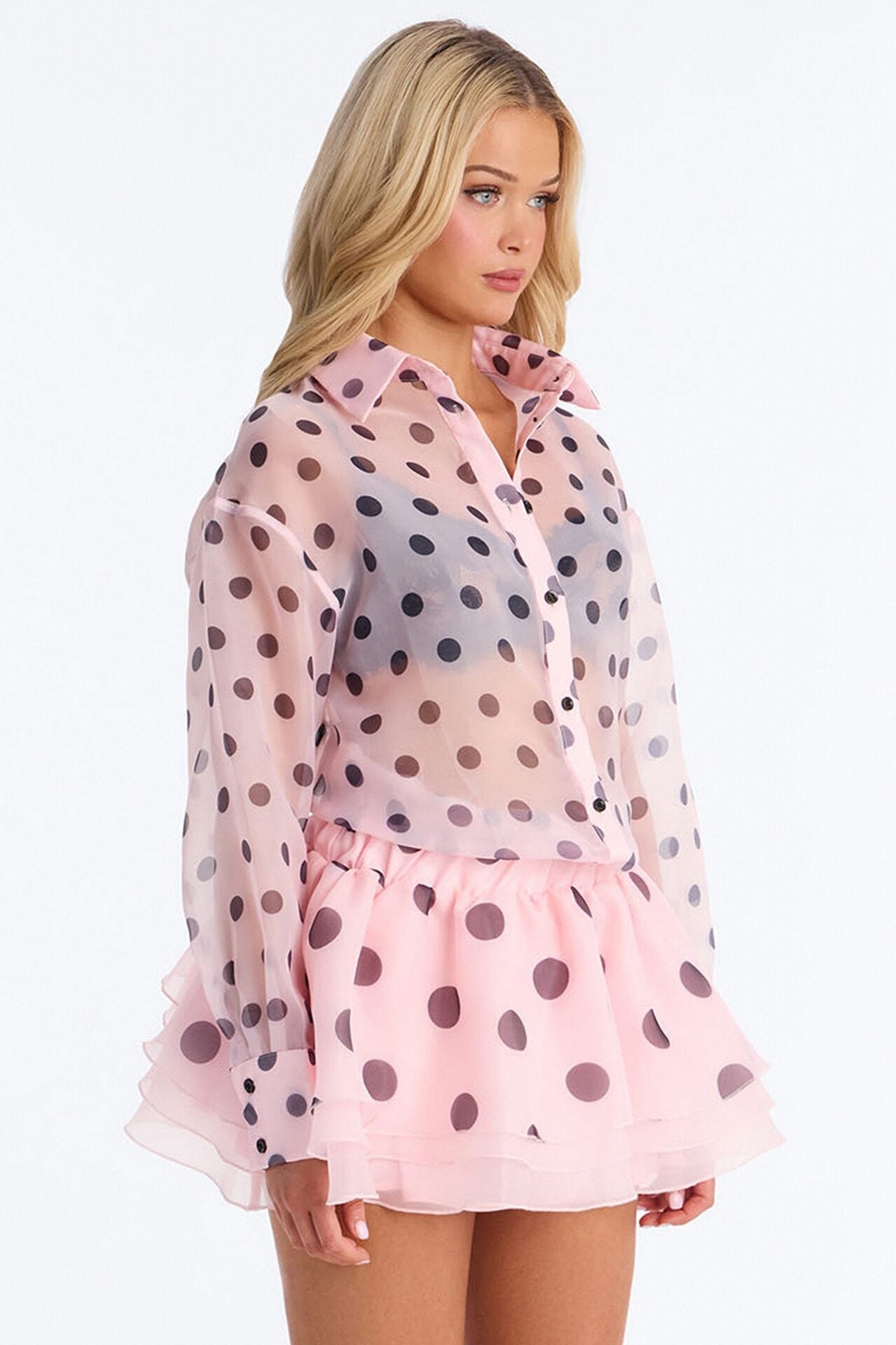 Pretty In Polka Dot Long Sleeve Mini Dress - Pink/combo image 2