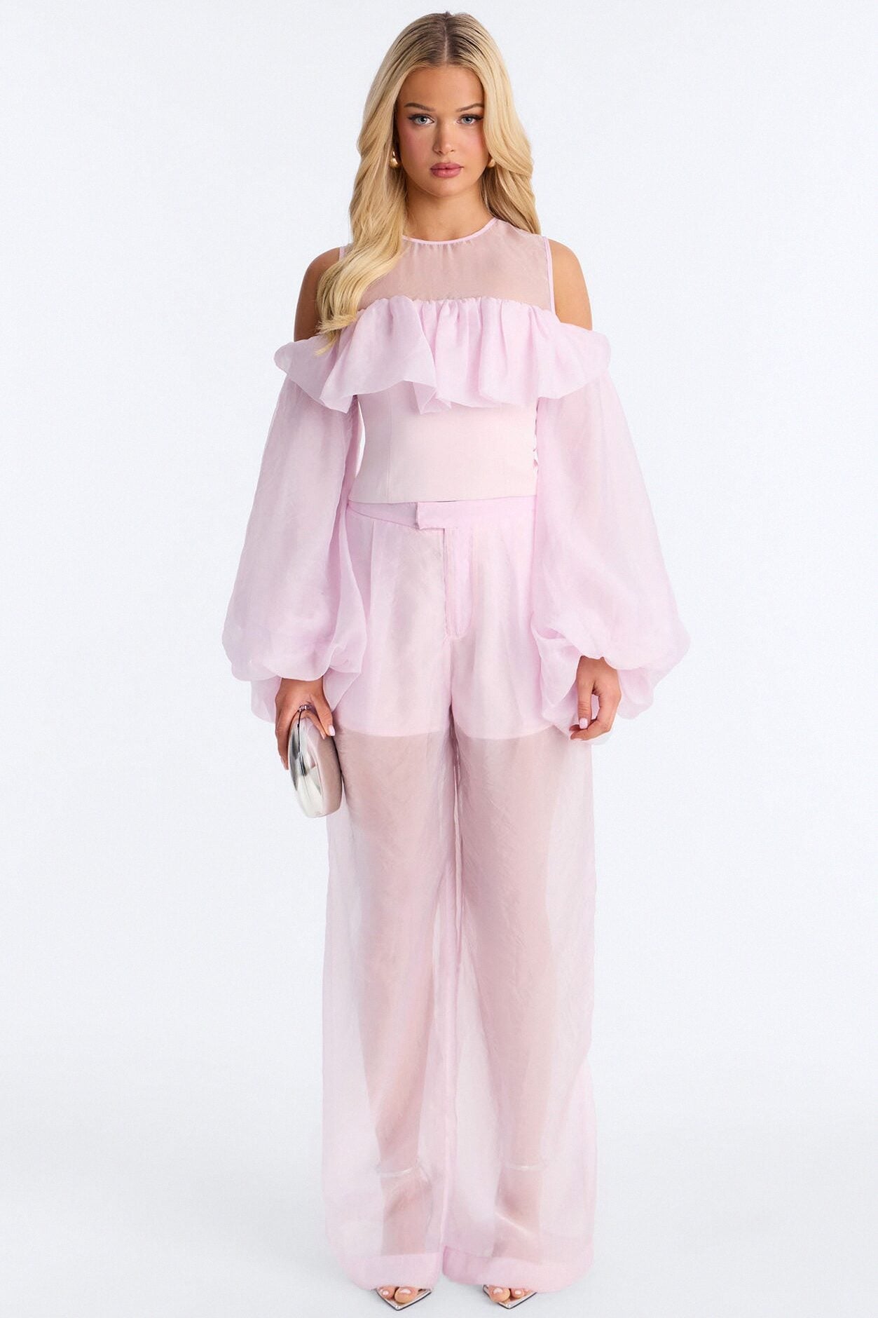 Blossom Organza Long Sleeve Top - Light Pink image 2