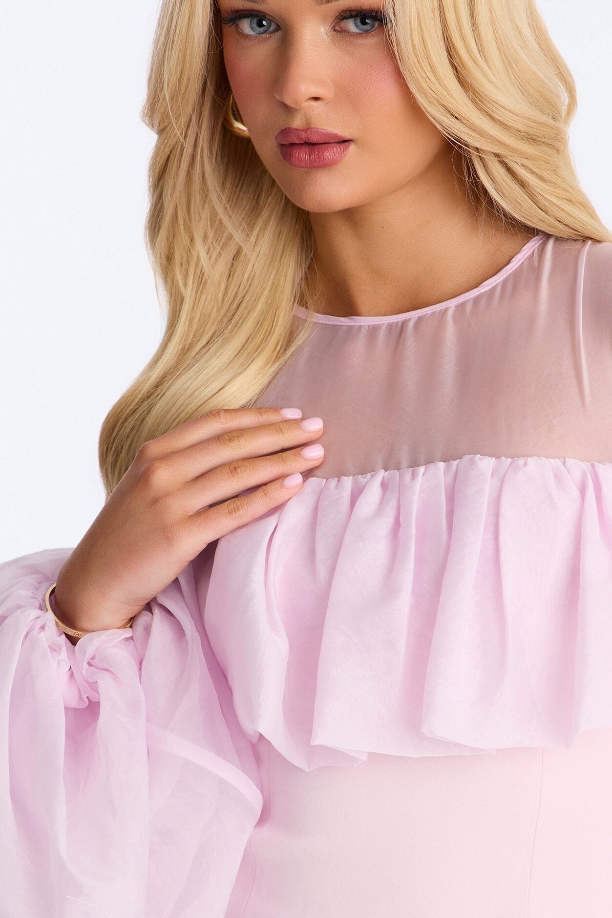 Blossom Organza Long Sleeve Top - Light Pink image 3