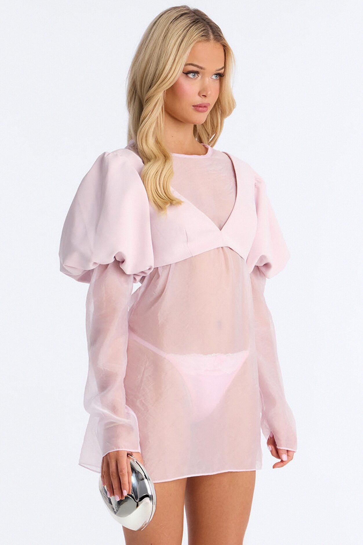 Blossom Organza Mini Dress - Light Pink image 2