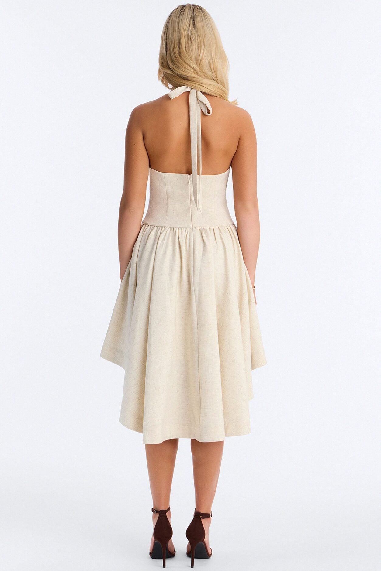 Linen Bloom Halter Midi Dress - Natural image 4