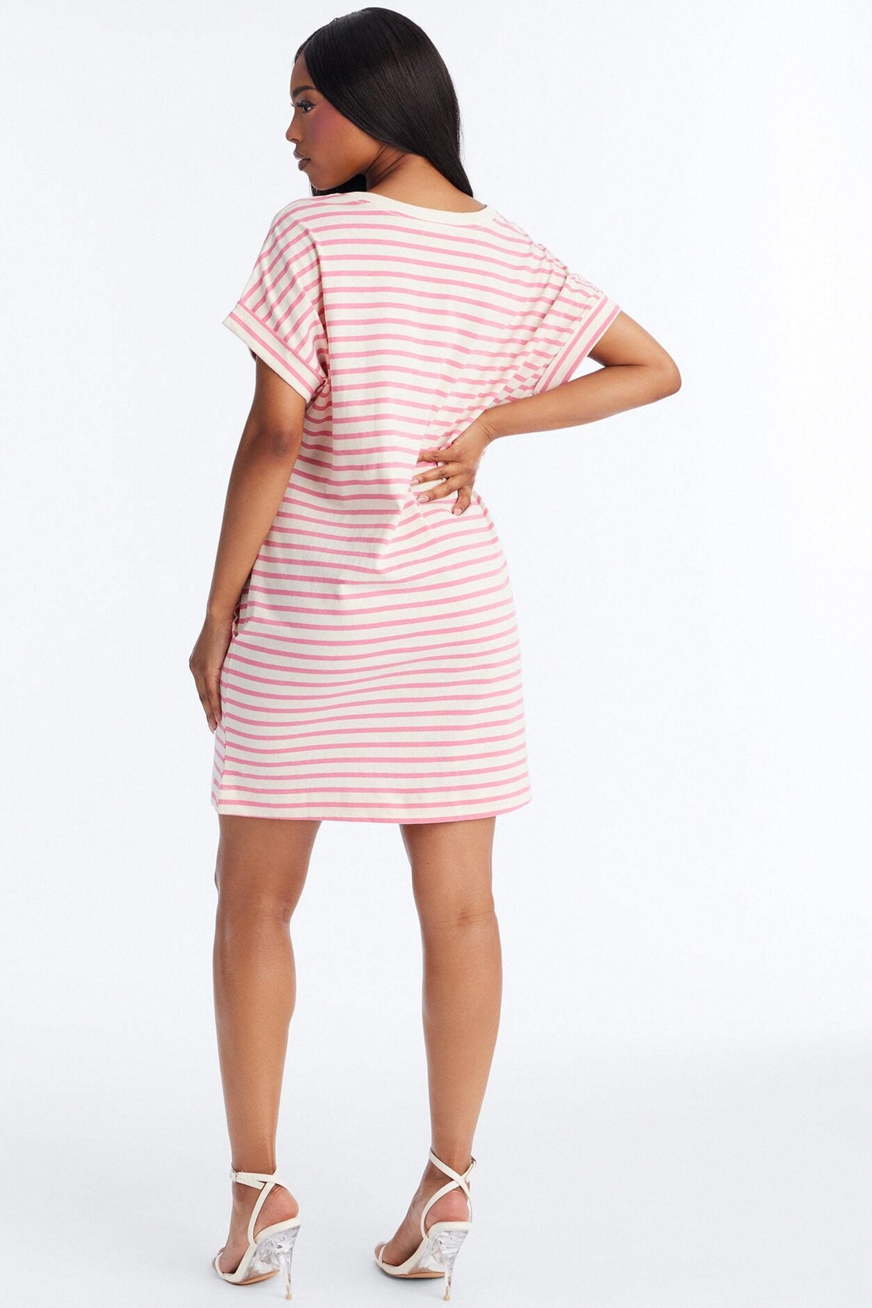Raelynn Short Sleeve Cotton Shirt Mini Dress - White/Pink image 3