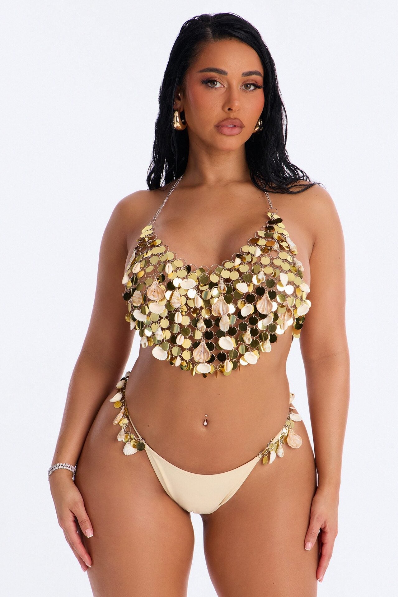 Seashells By The Seashore Embellished Swim 2 Piece Sunsuit Set - Gold image 2