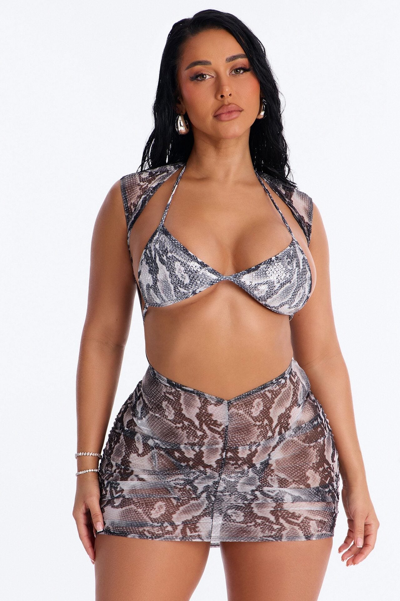Mojitos And Summer Heat Snake Deep V-Neck Swim Cover Up Mini Dress - Black/White image 2