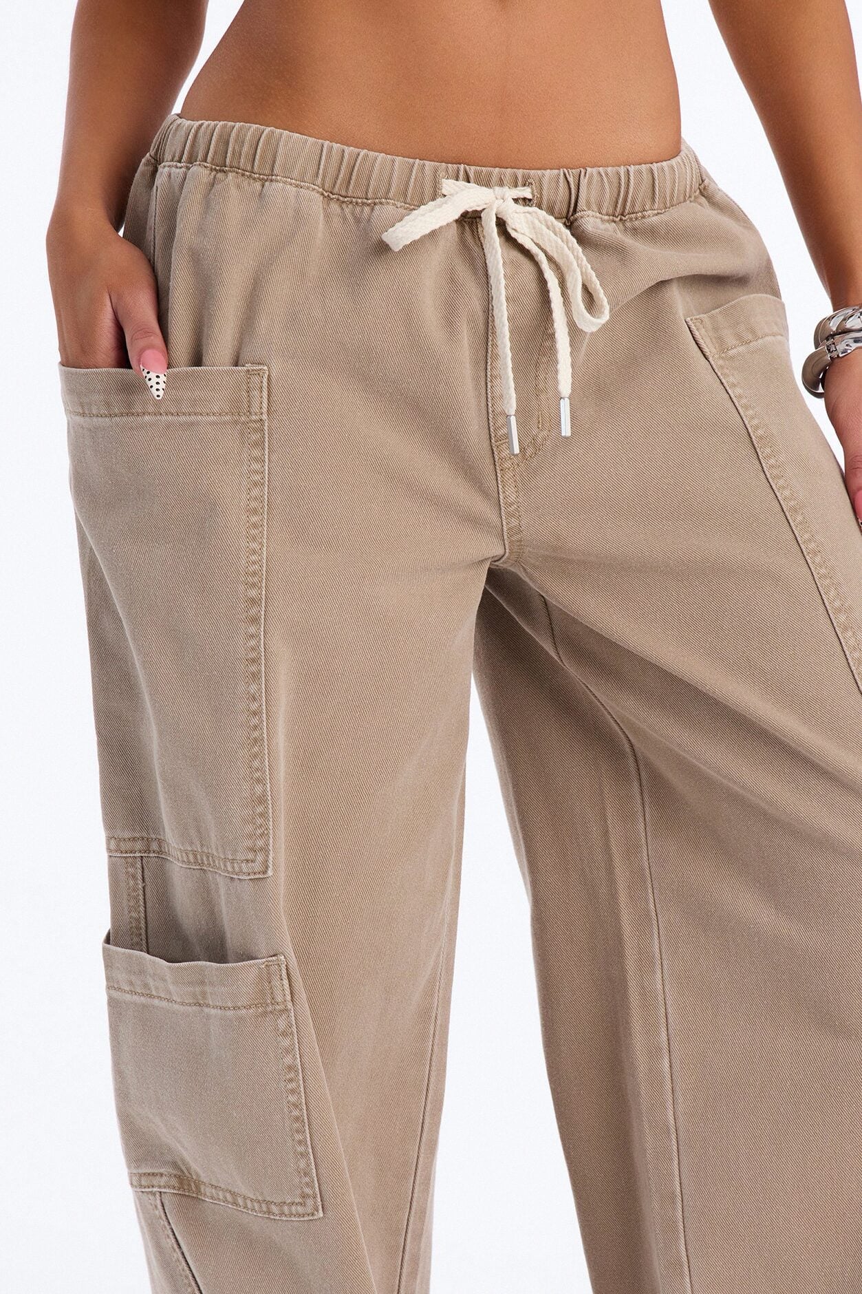 Island Time Tie Waist Jeans - Khaki image 3