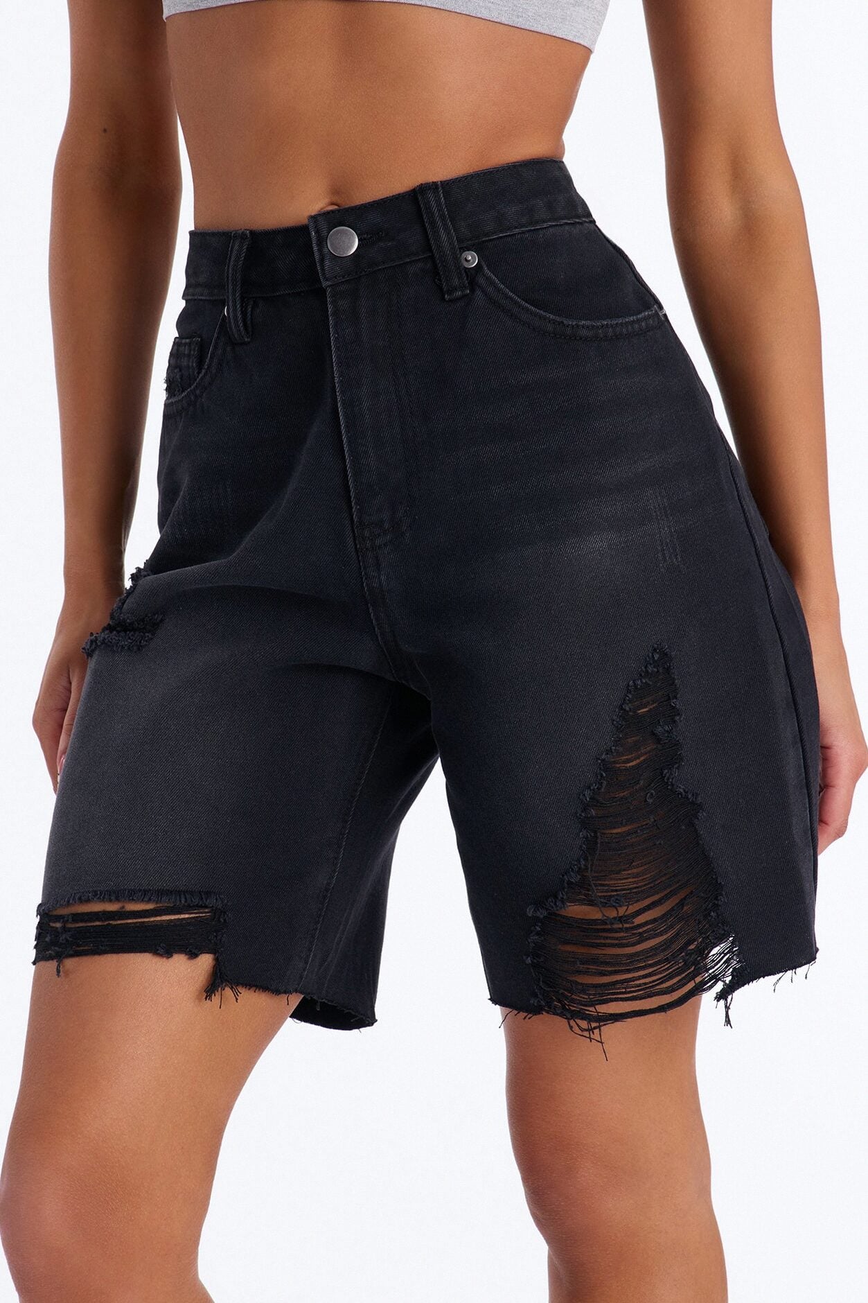 Wild And Free Non Stretch Denim Bermuda Shorts - Black image 3