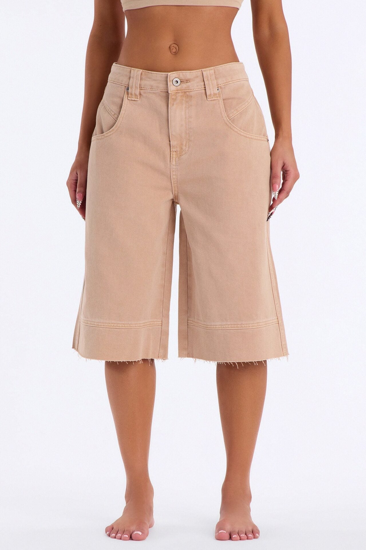 Monteverde Non Stretch Denim Jorts - Khaki image 2