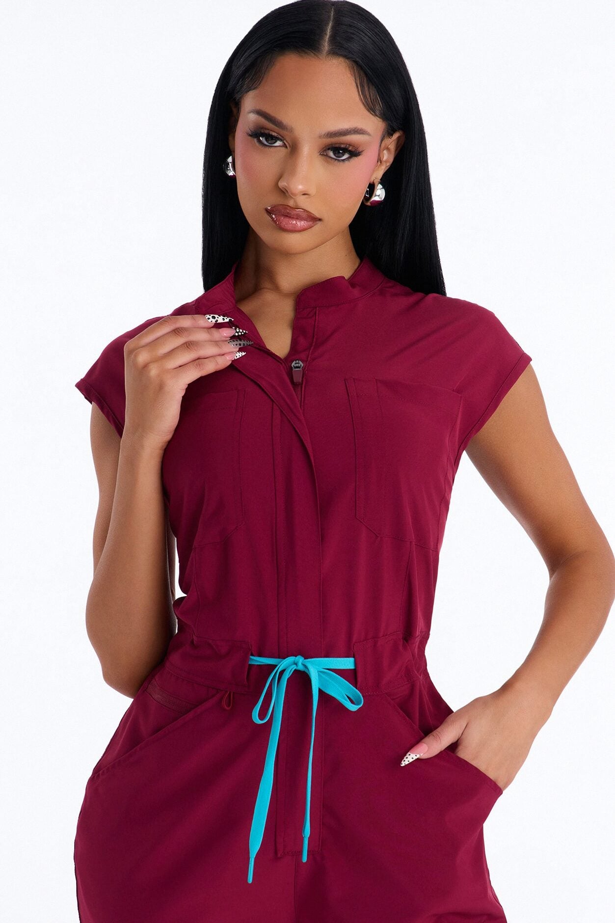 Ready Next Shift Stretch Scrub Jumpsuit - Burgundy image 2