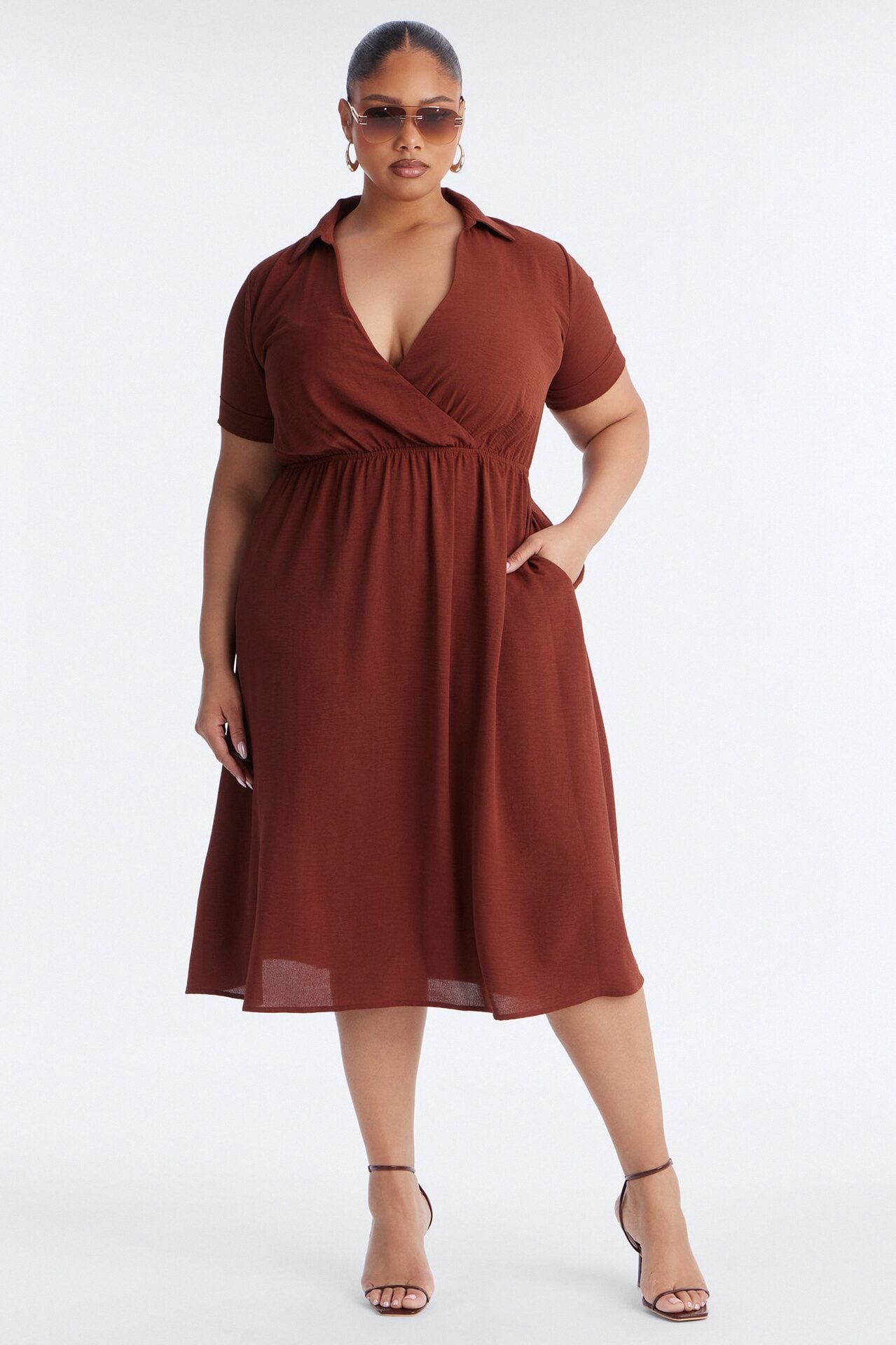 Caroline Cinched Midi Dress - Chocolate image 5