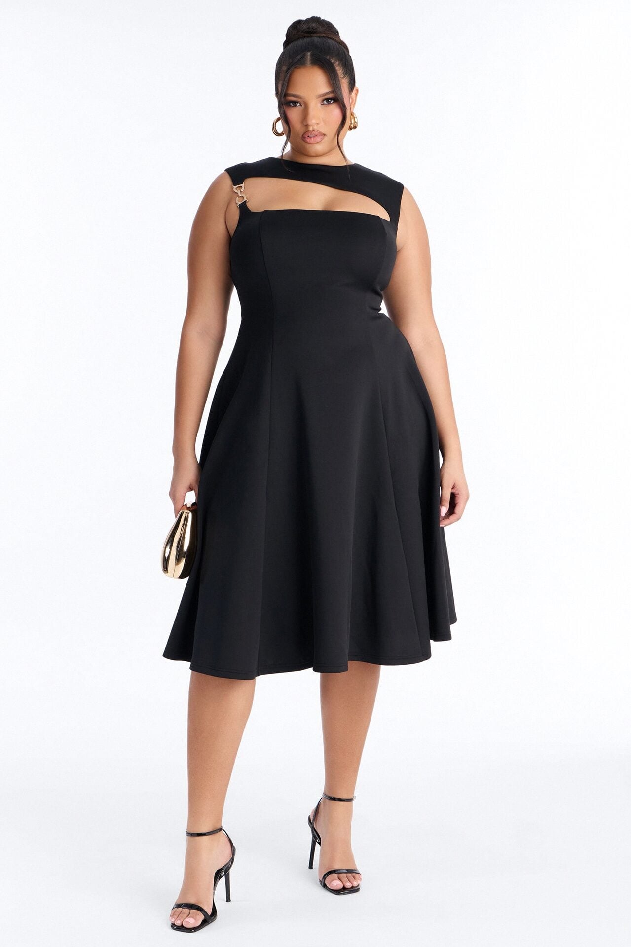 Mallie A Line Midi Dress - Black image 5