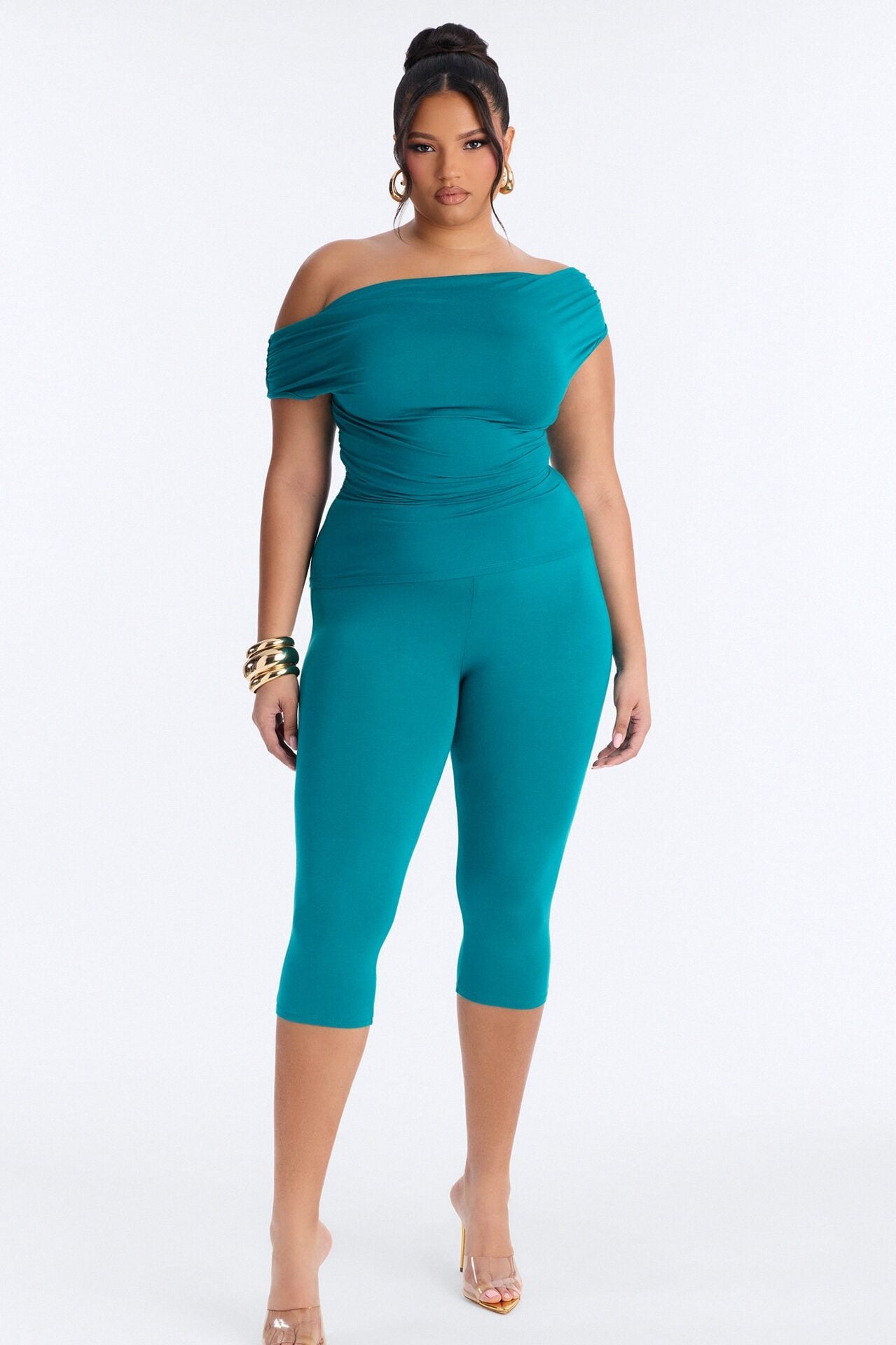 Havana Off Shoulder Capri Pant Set - Teal image 4
