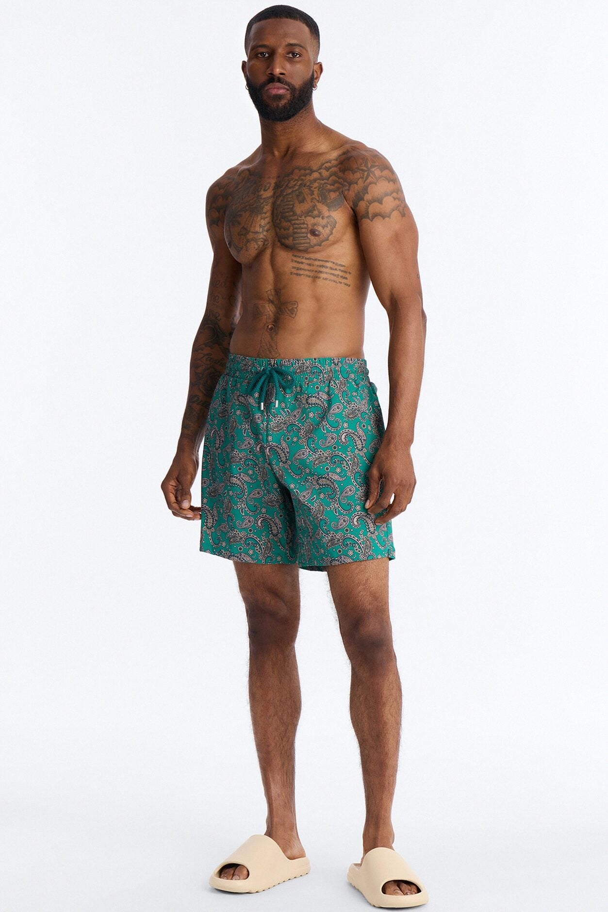 Paisley Elevated Printed Swim Trunk 7″ - Teal image 2
