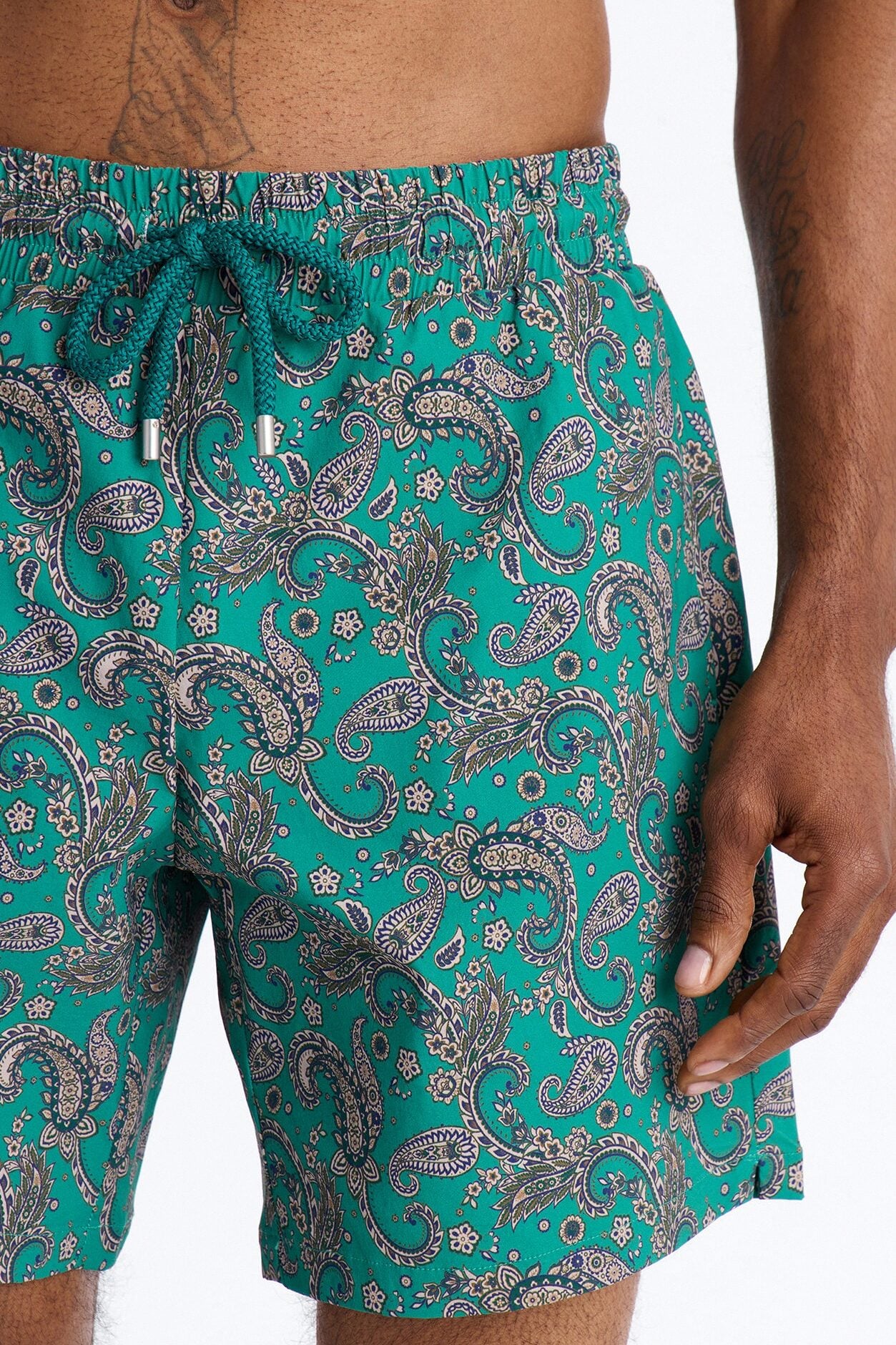 Paisley Elevated Printed Swim Trunk 7″ - Teal image 3