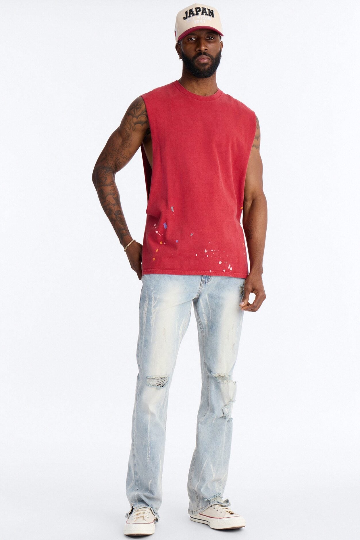 Lava Fall Paint Splatter Muscle Tee - Red image 2