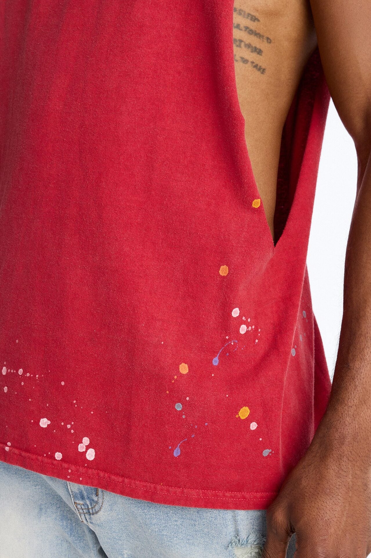 Lava Fall Paint Splatter Muscle Tee - Red image 3