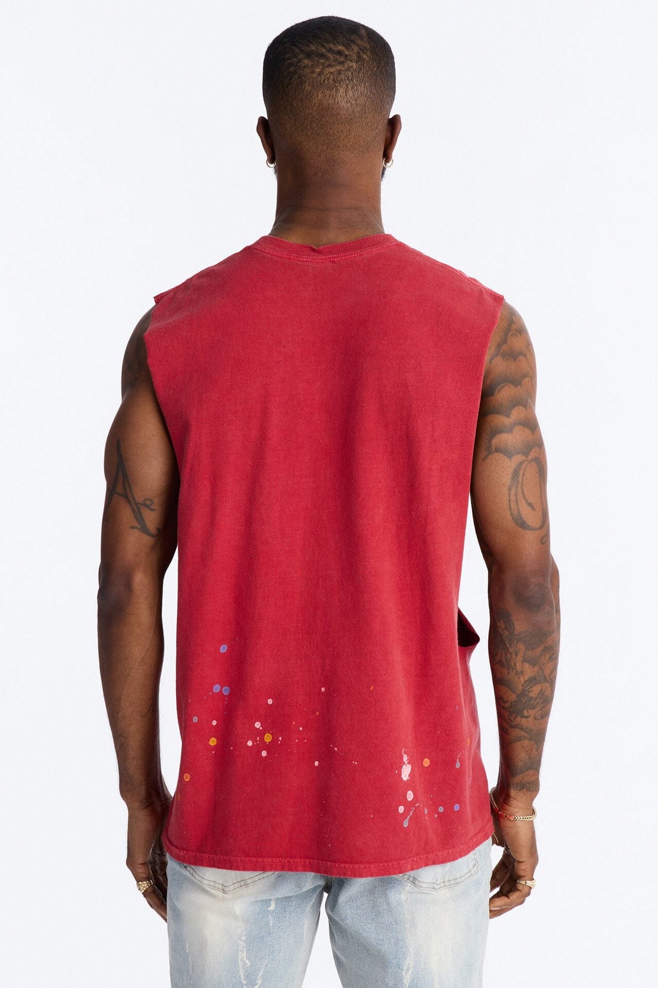 Lava Fall Paint Splatter Muscle Tee - Red image 4