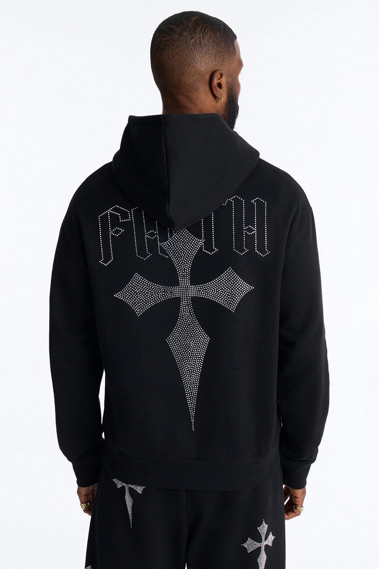 Faith By The Cross Rhinestones Oversized Hoodie - Black image 4