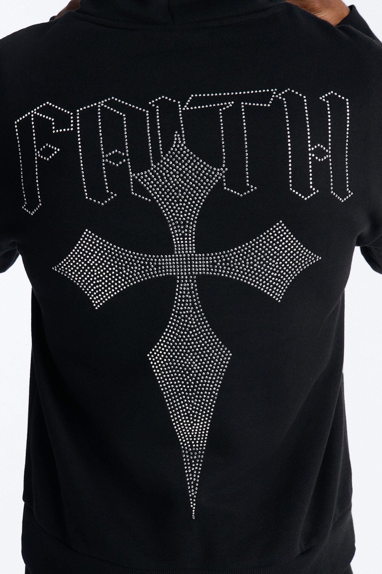 Faith By The Cross Rhinestones Oversized Hoodie - Black image 5