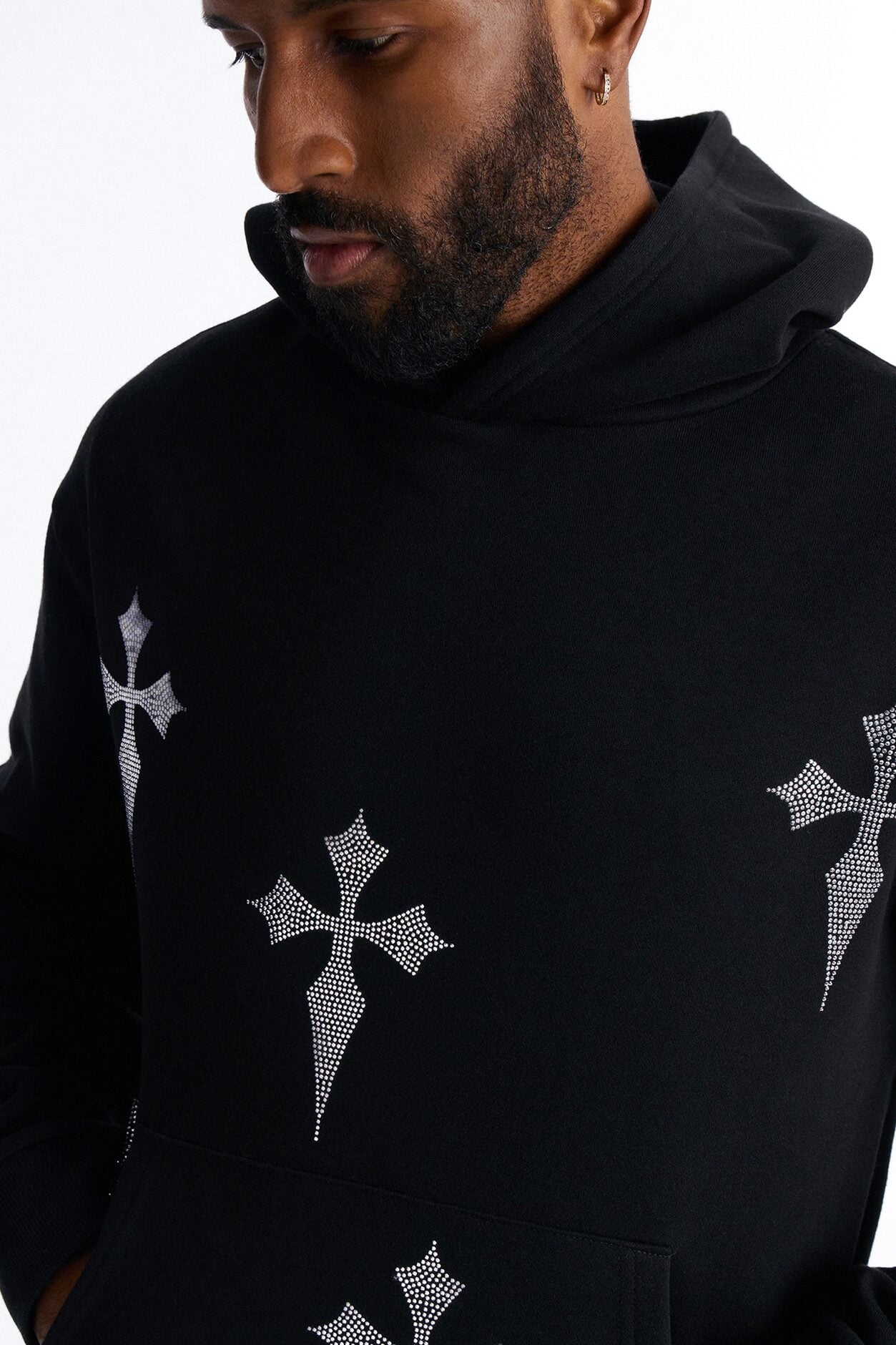 Faith By The Cross Rhinestones Oversized Hoodie - Black image 3