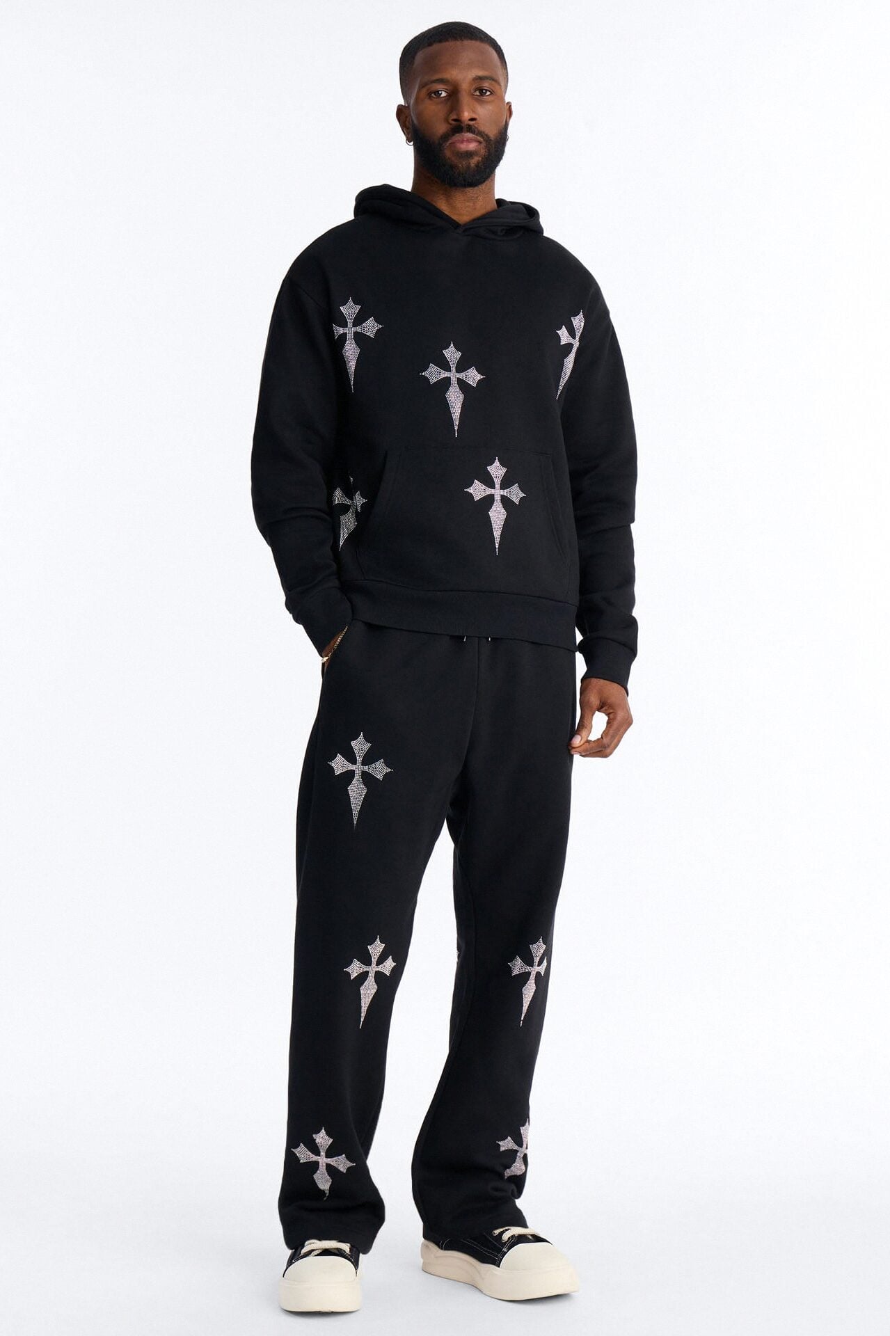 Faith By The Cross Rhinestones Oversized Hoodie - Black image 2
