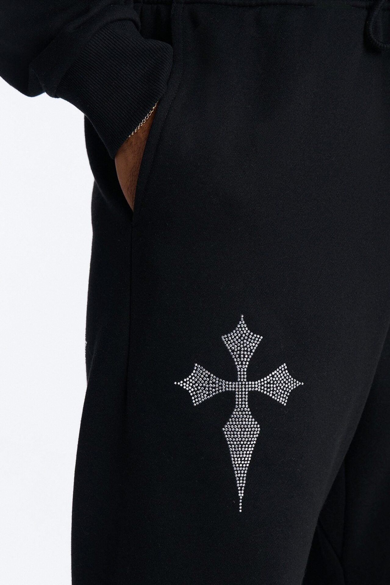 Faith By The Cross Rhinestones Sweatpants - Black image 4