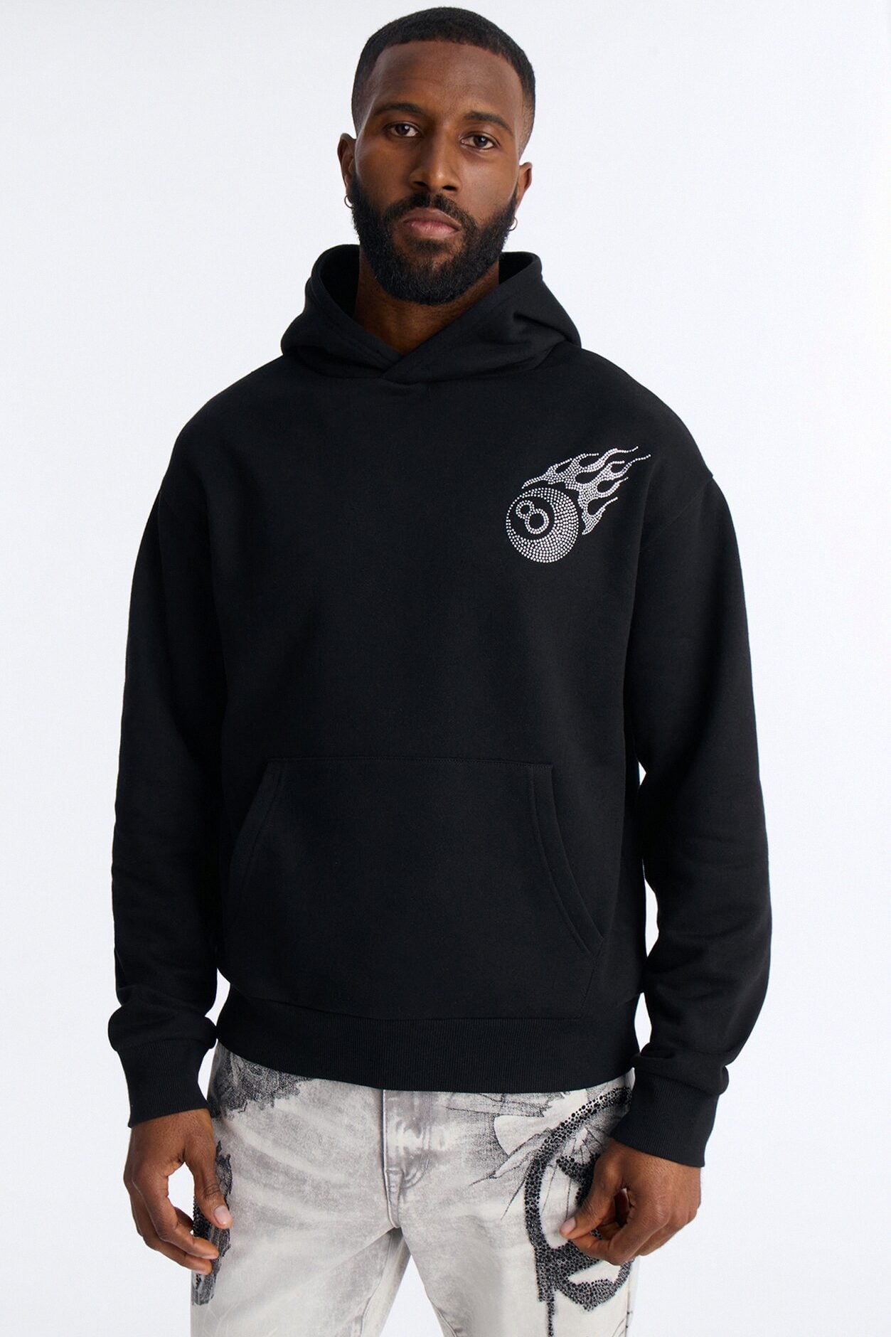 Eightball Rhinestones Oversized Hoodie - Black image 4