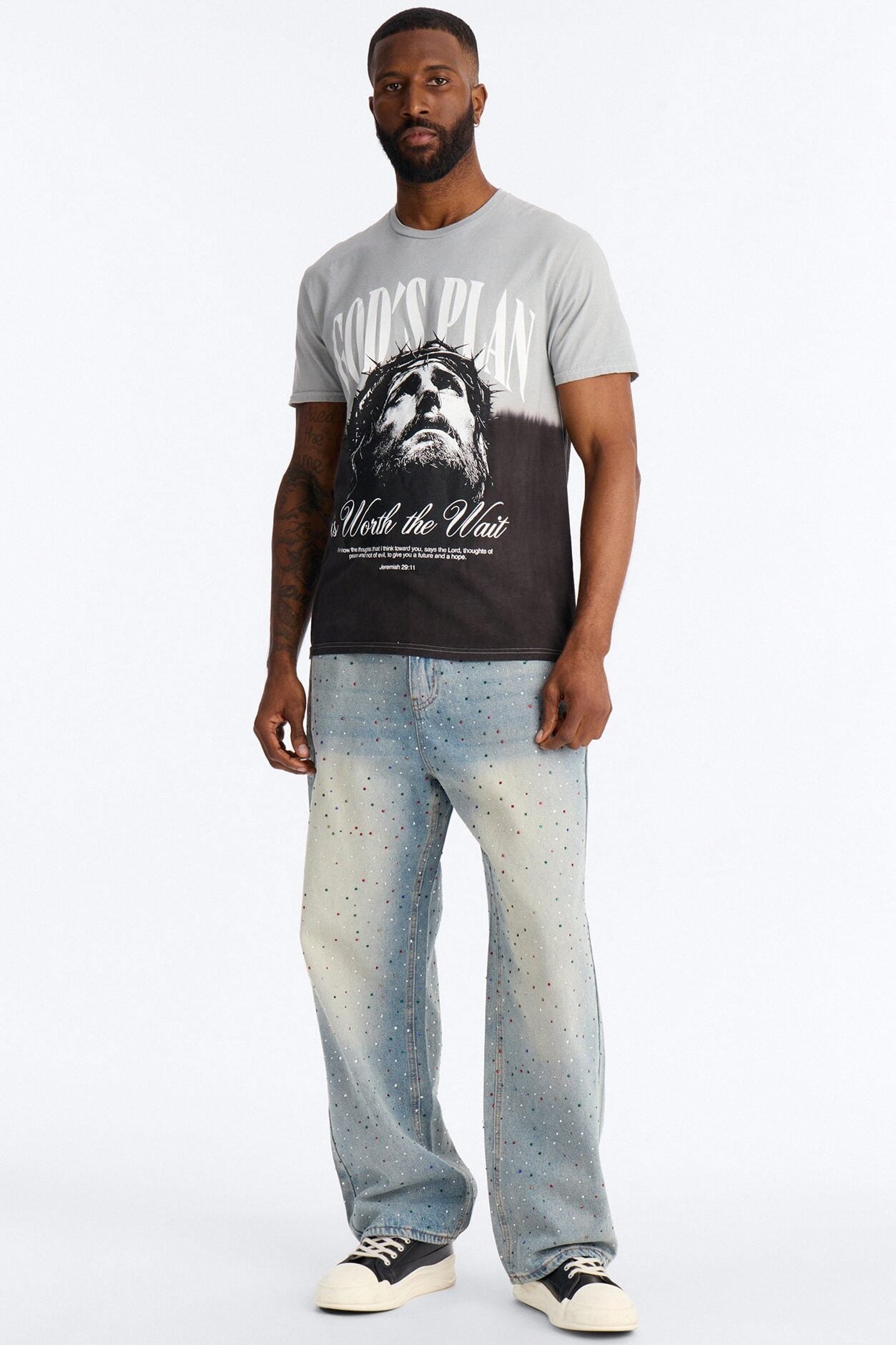 God's Plan Dip-Dye Graphic Short Sleeve Tee - Grey/Black image 2