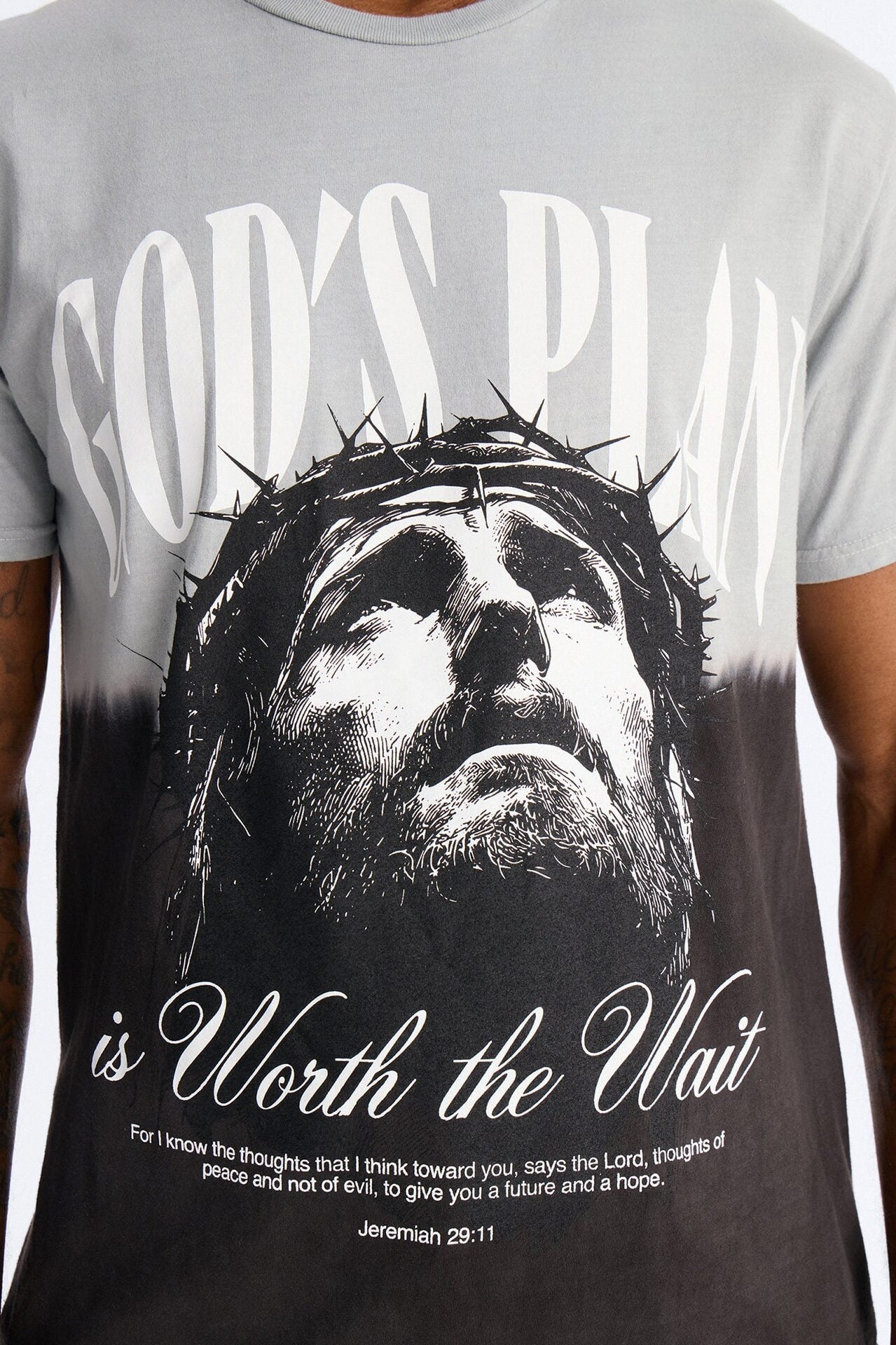 God's Plan Dip-Dye Graphic Short Sleeve Tee - Grey/Black image 3