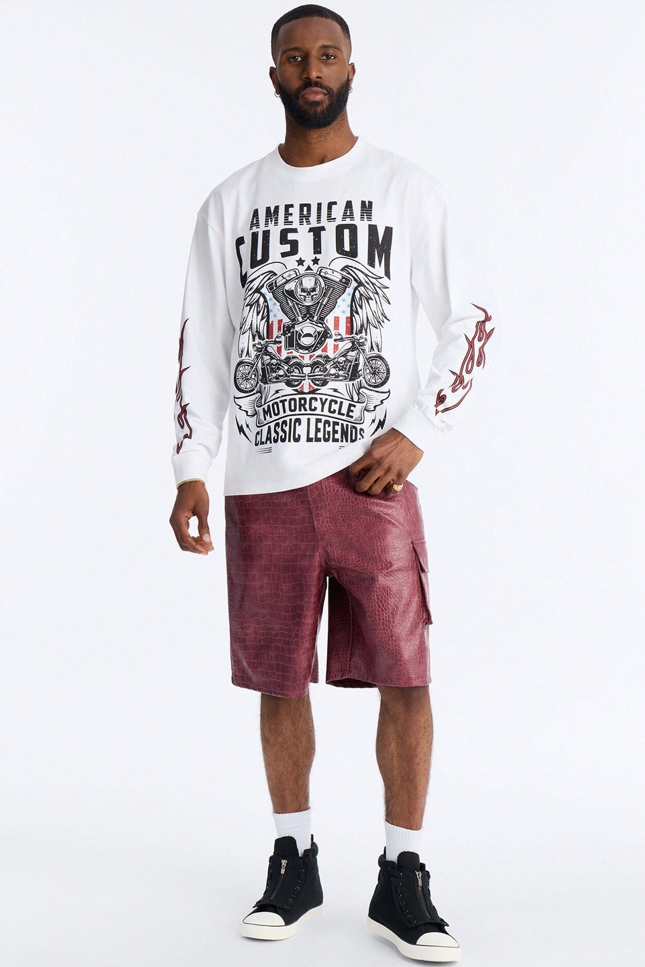 American Custom Motorcycle Oversized Long Sleeve Tee - White image 2