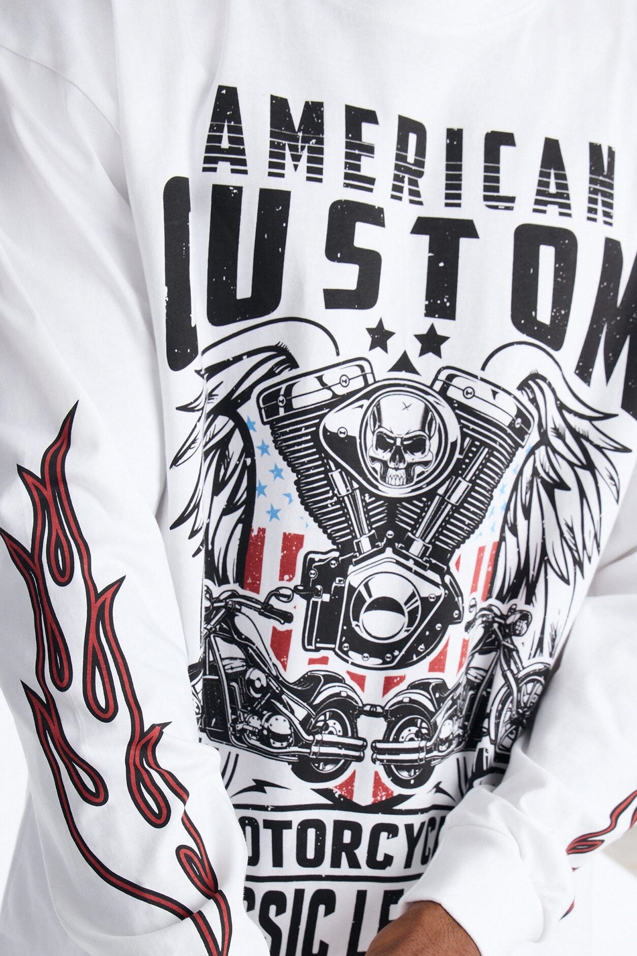 American Custom Motorcycle Oversized Long Sleeve Tee - White image 3