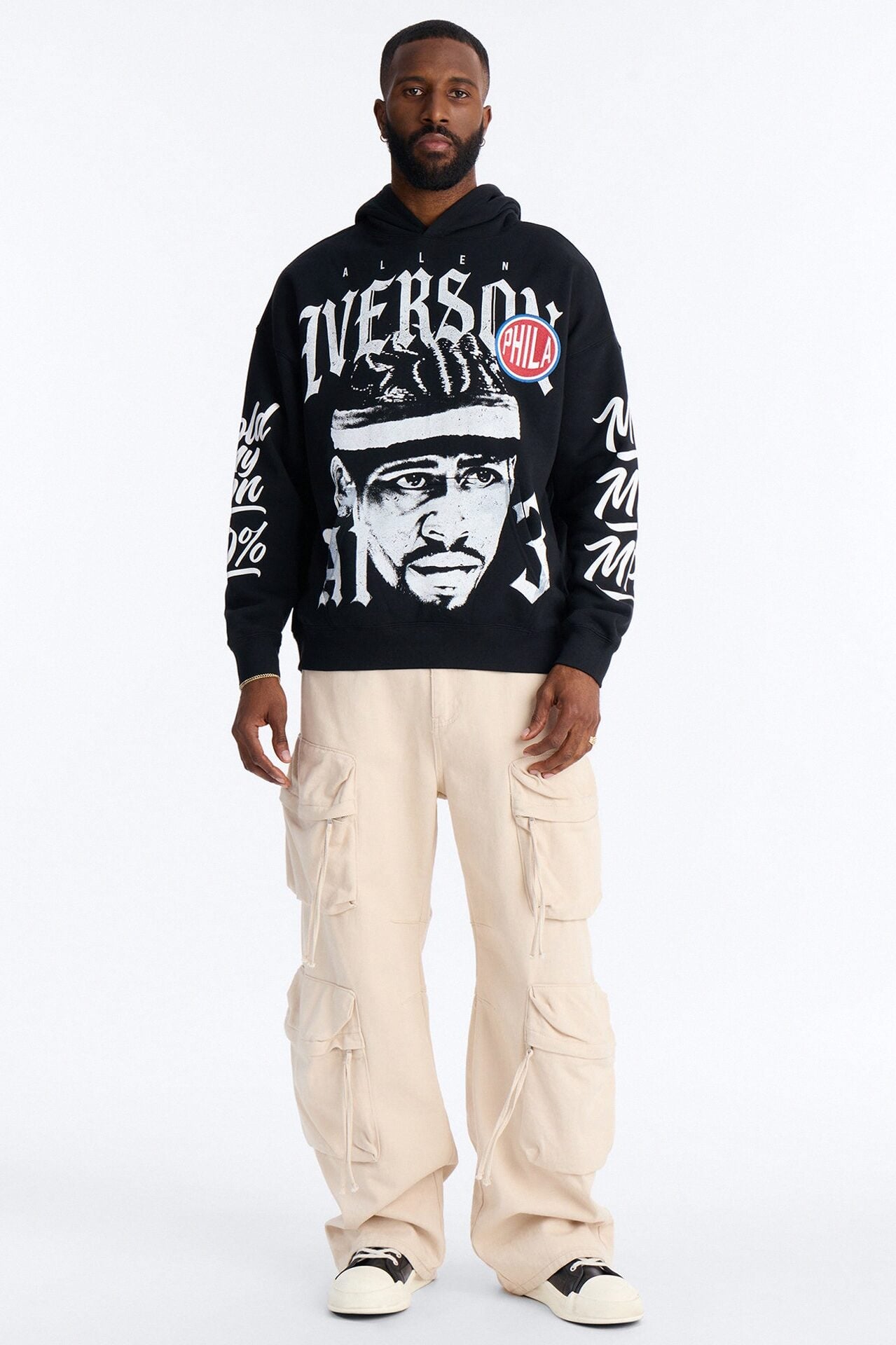 Allen Iverson MVP Embroidery Patch Oversized Hoodie - Black image 2