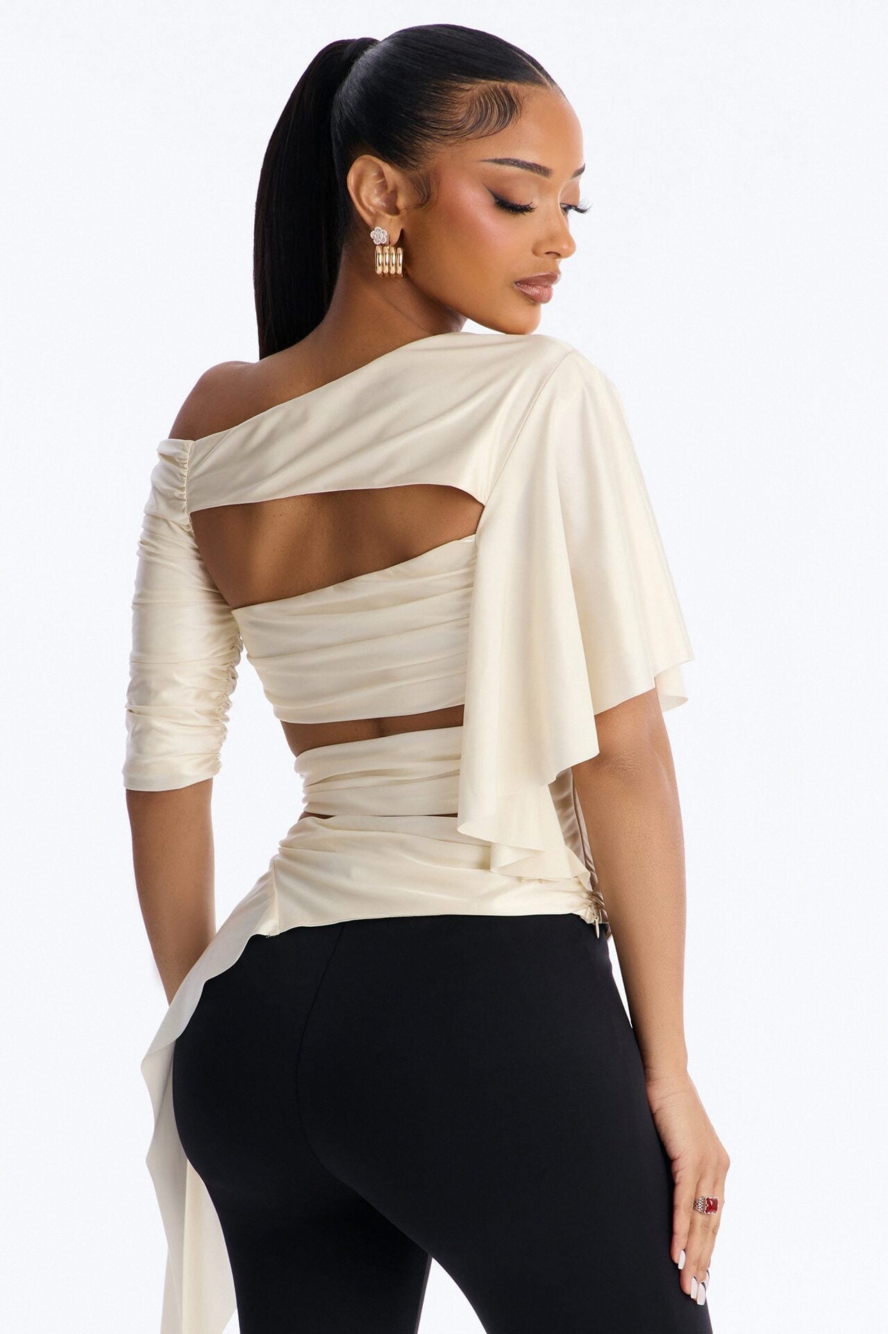 Arabella Off Shoulder Cut Out Short Sleeve top - Cream image 4