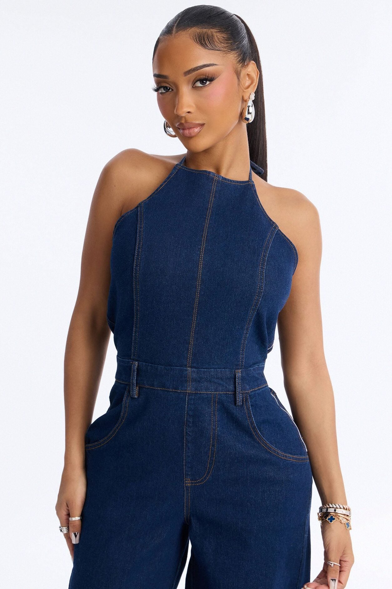 Henna Denim Barrel Leg Jumpsuit - Dark Wash image 2