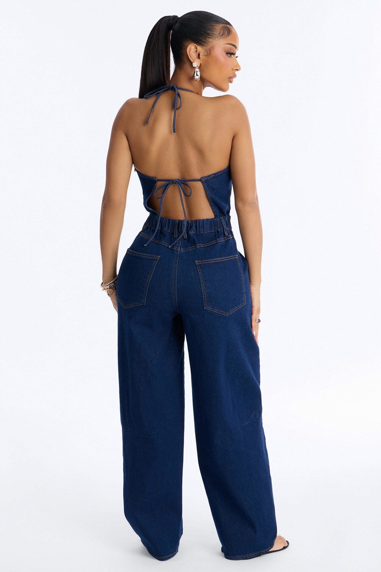 Henna Denim Barrel Leg Jumpsuit - Dark Wash image 3