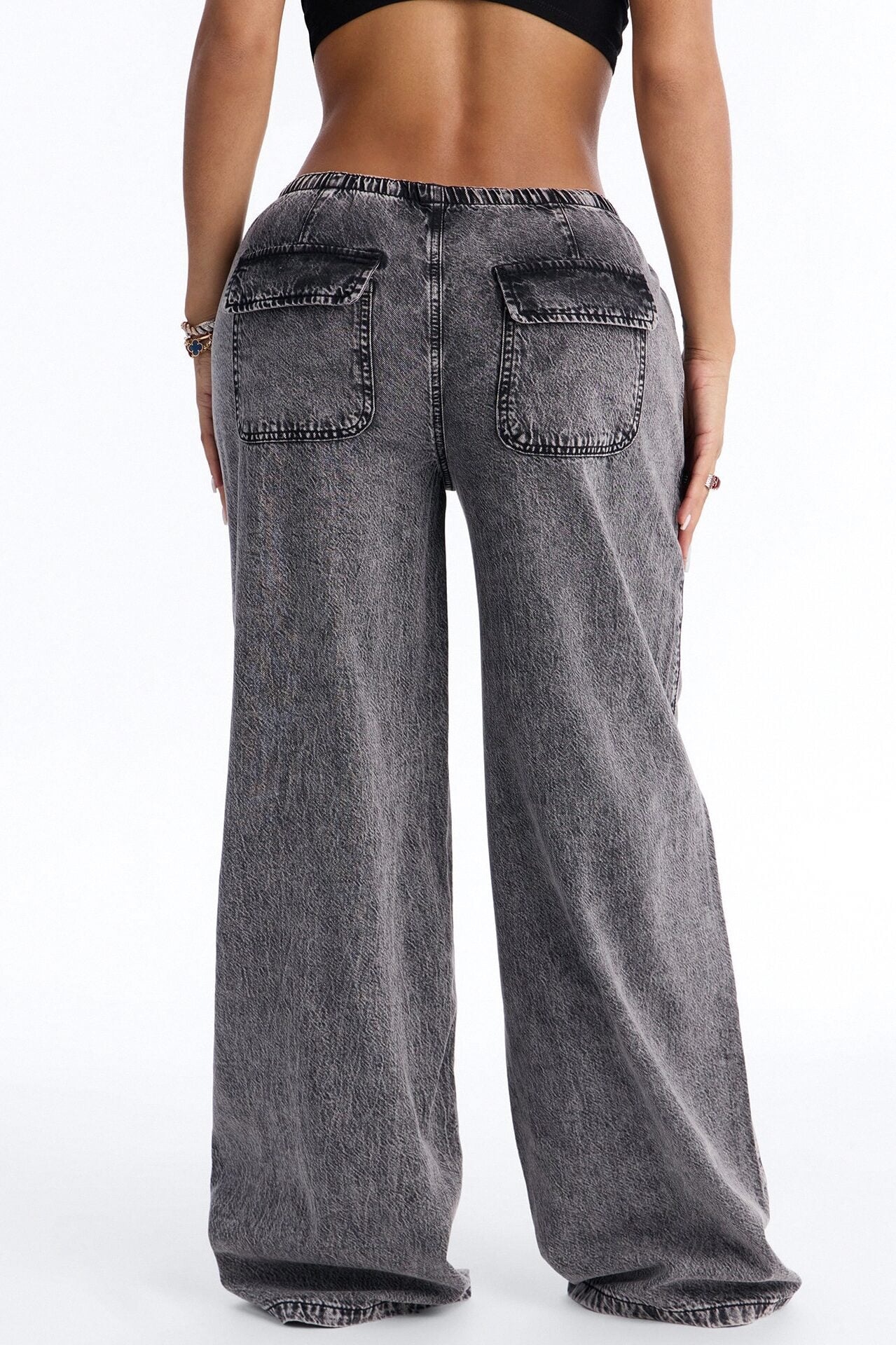 Baeside Tie Waist Wide Leg Jeans - Black Wash image 3