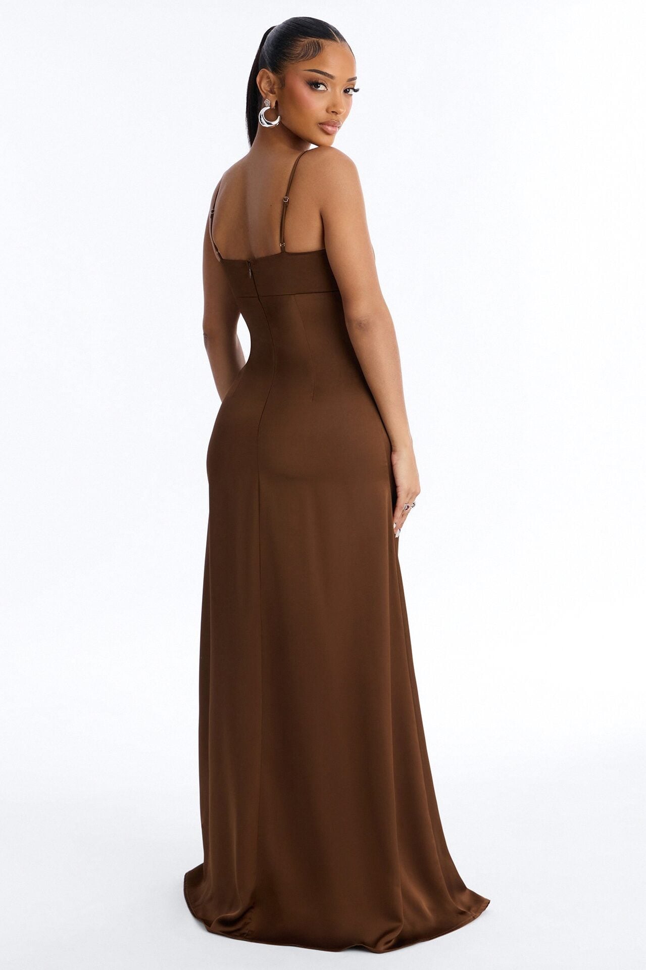 Daisy Embroidered Satin Maxi Dress - Brown image 4
