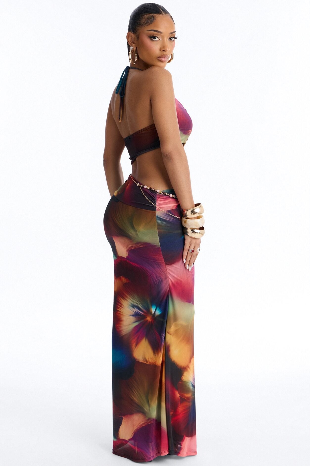 Talia Halter Mesh Maxi Dress - Purple/combo image 4