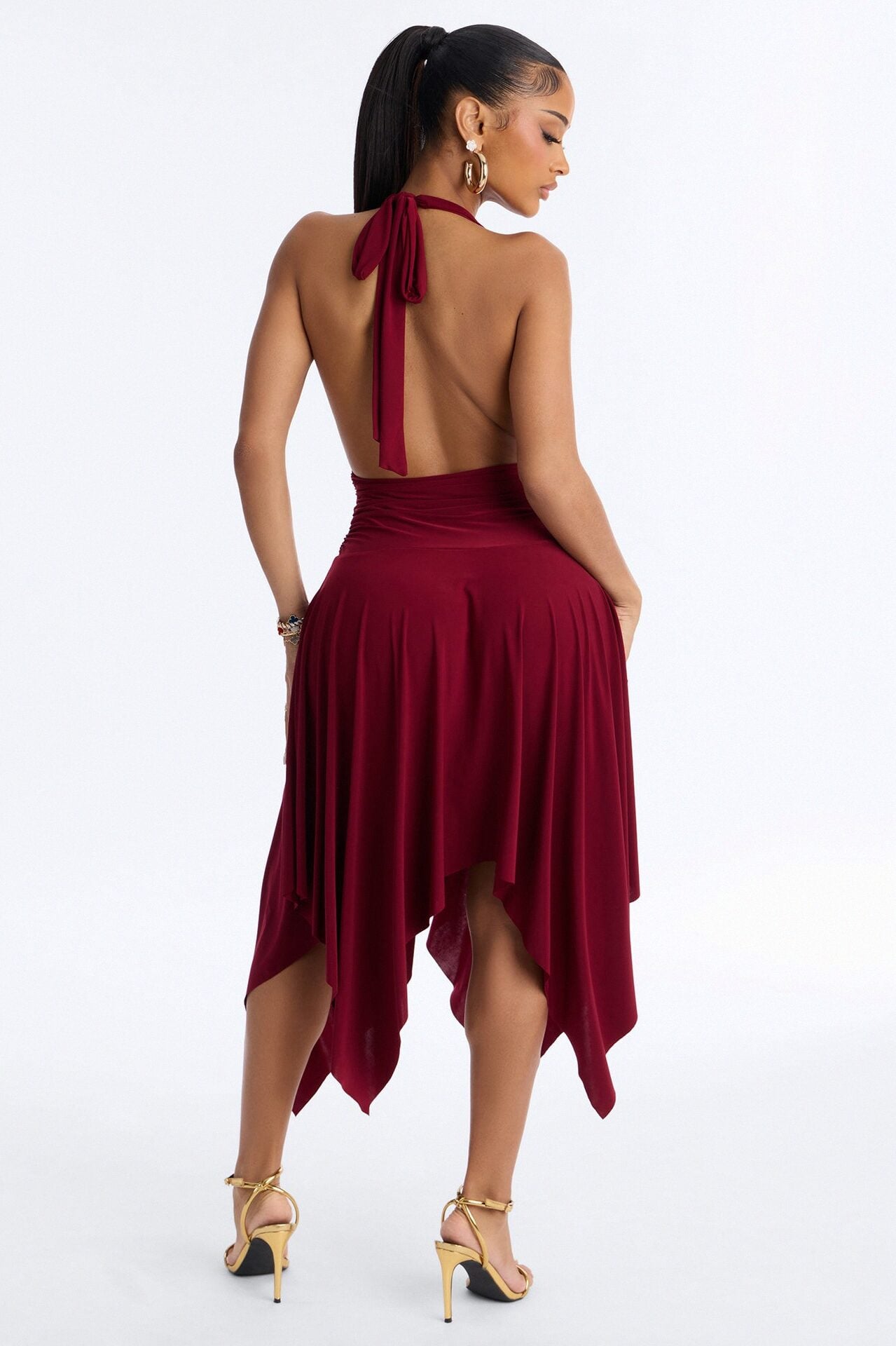 Aubrey Asymmetrical Midi Dress - Wine image 3