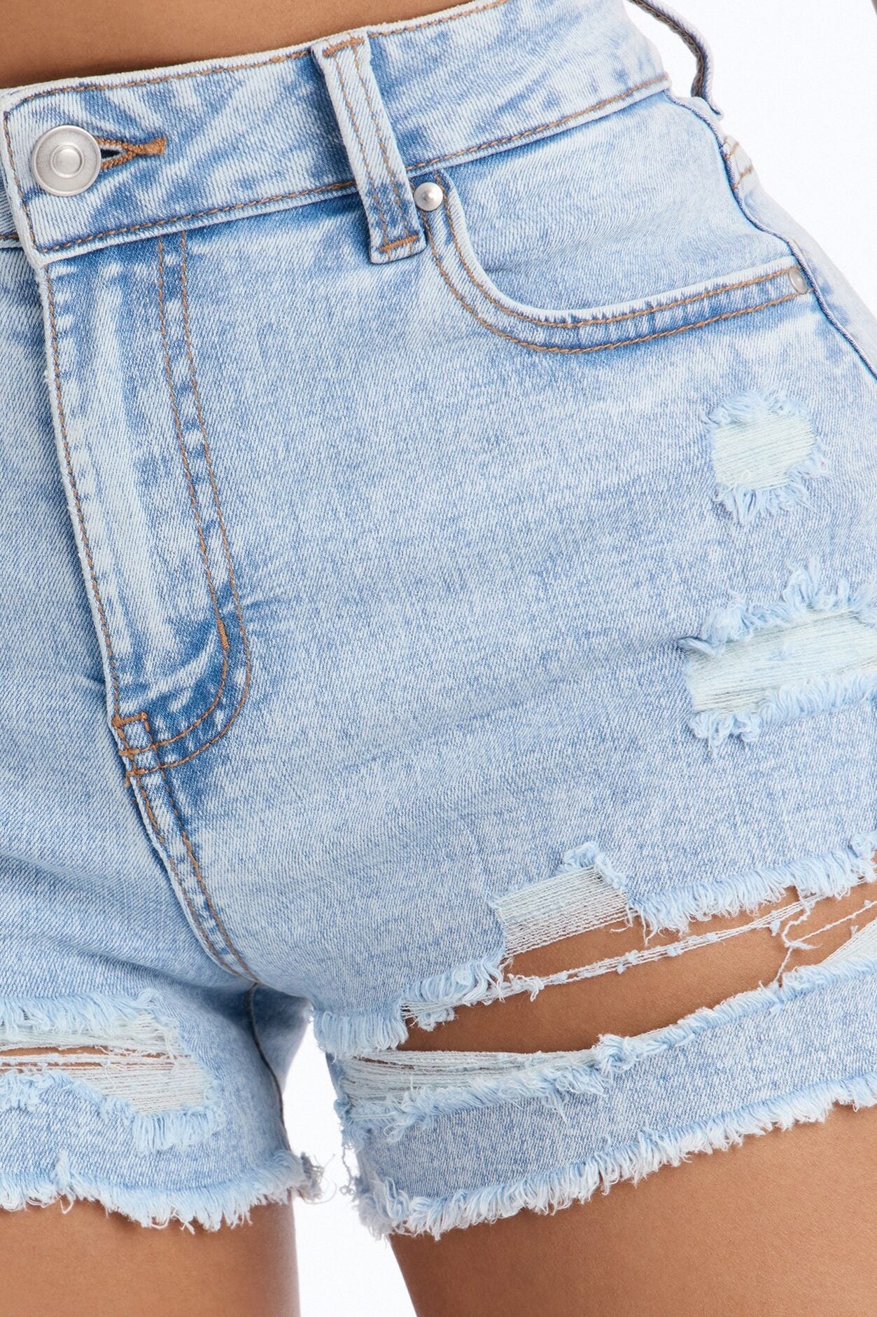 Monroe Ripped Denim Shorts - Medium Wash image 3
