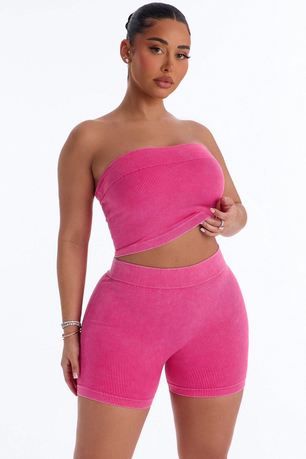 Off Duty Mineral Washed Strapless Short Set - Pink image 2