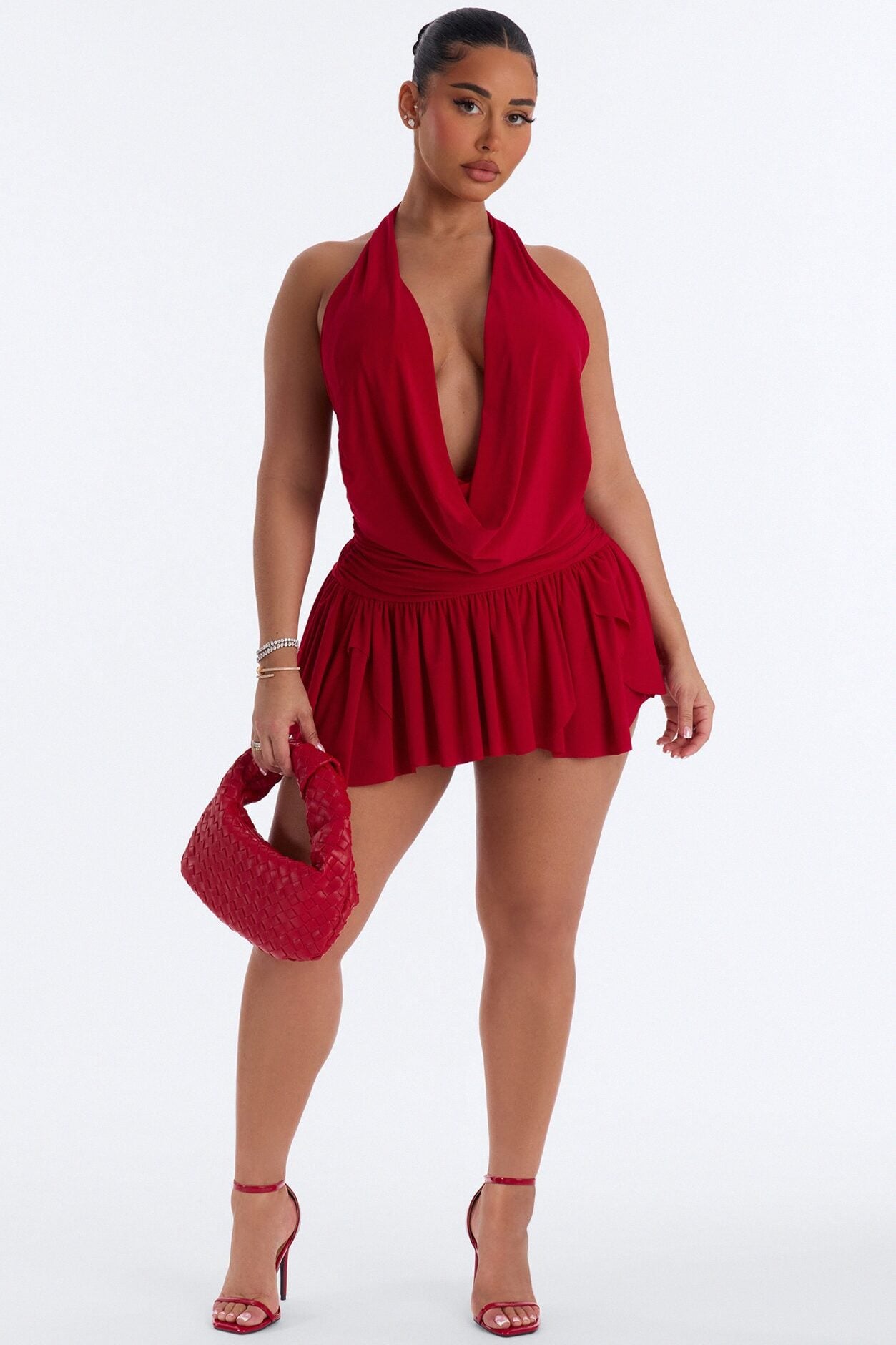 Aria Cowl Neck Mini Dress - Red image 2