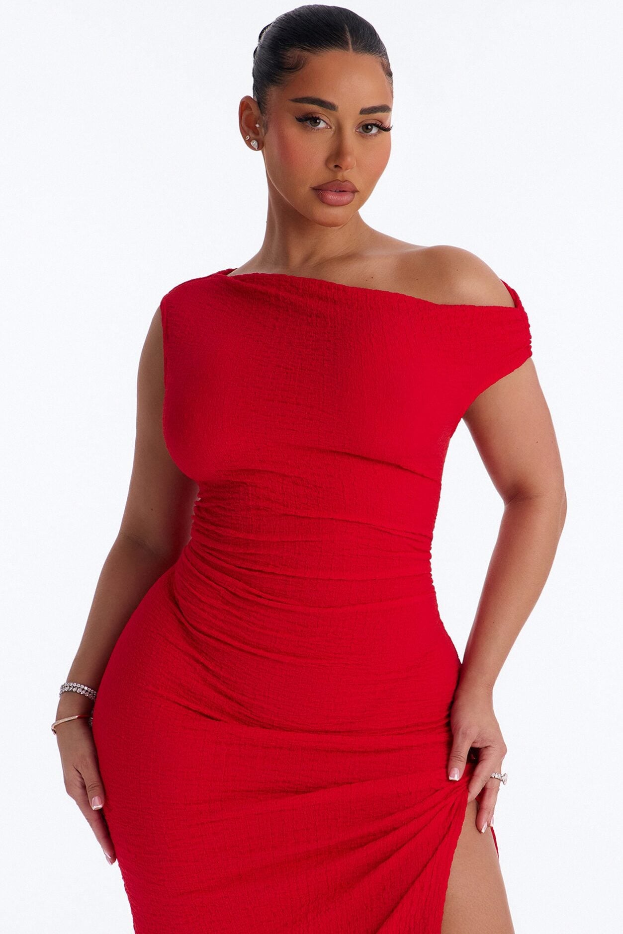 Bridget Textured Midi Dress - Red image 2